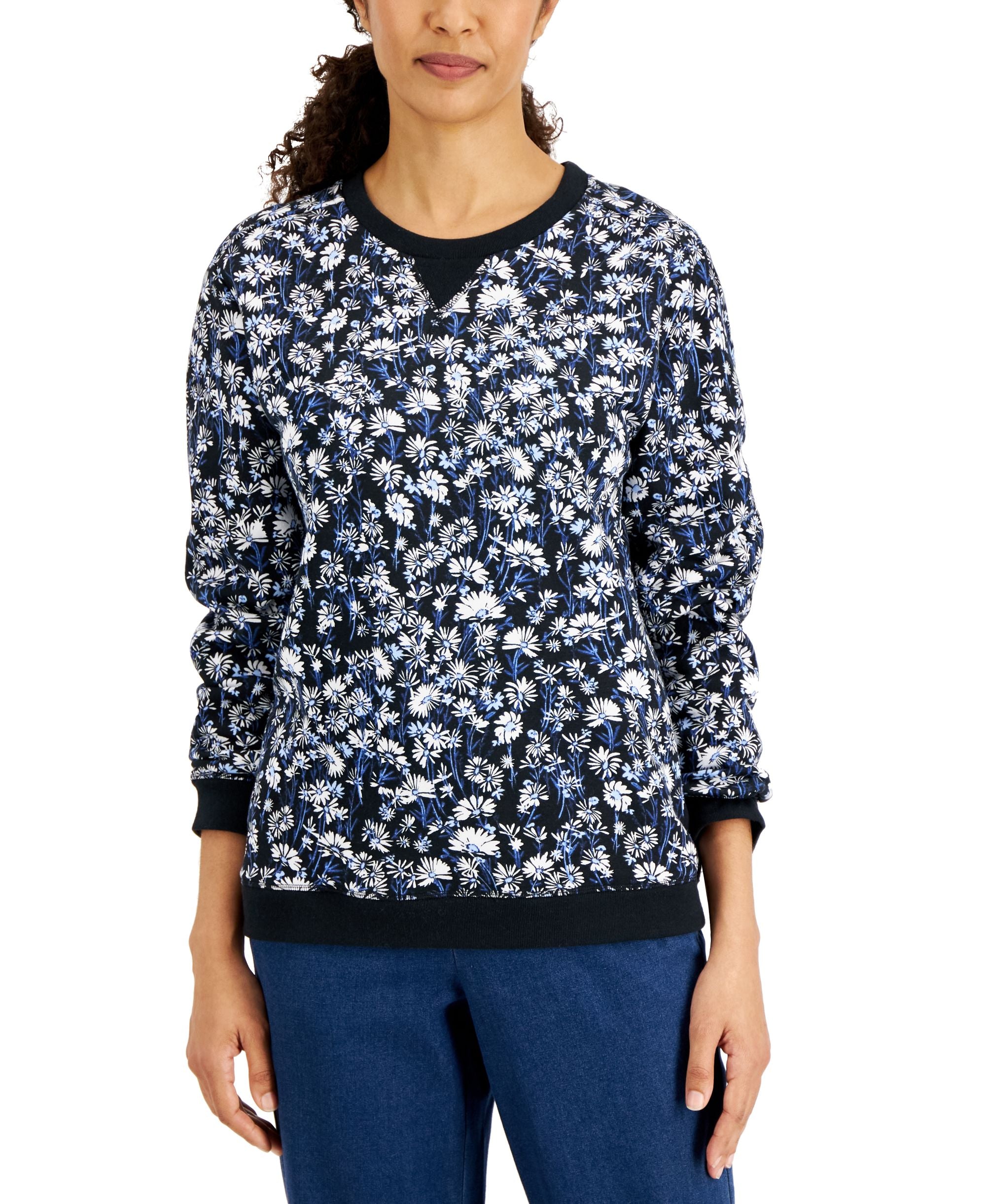Karen Scott Womens Summer Blooms Printed Fleece Top