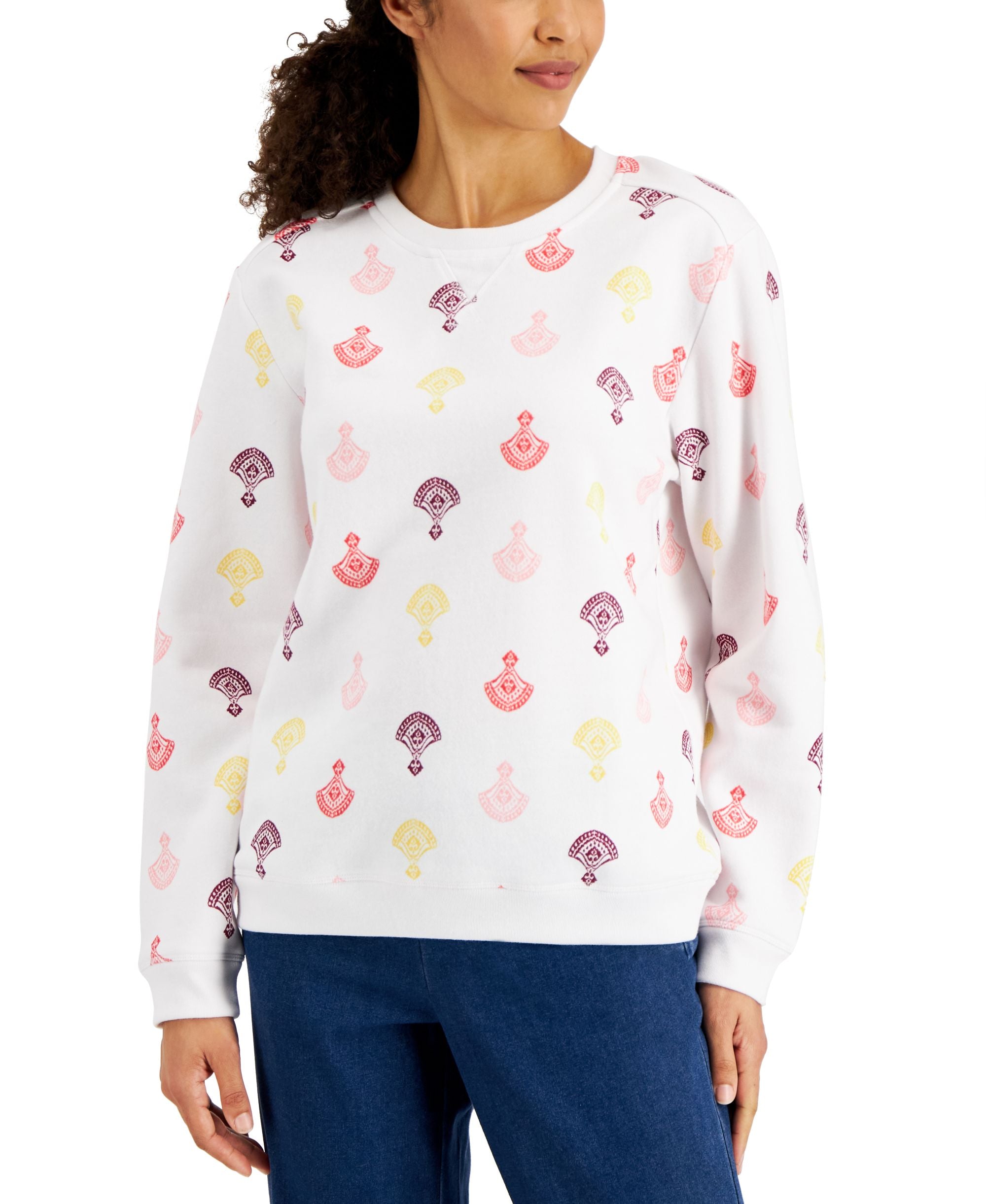 Karen Scott Womens Printed Fleece Top