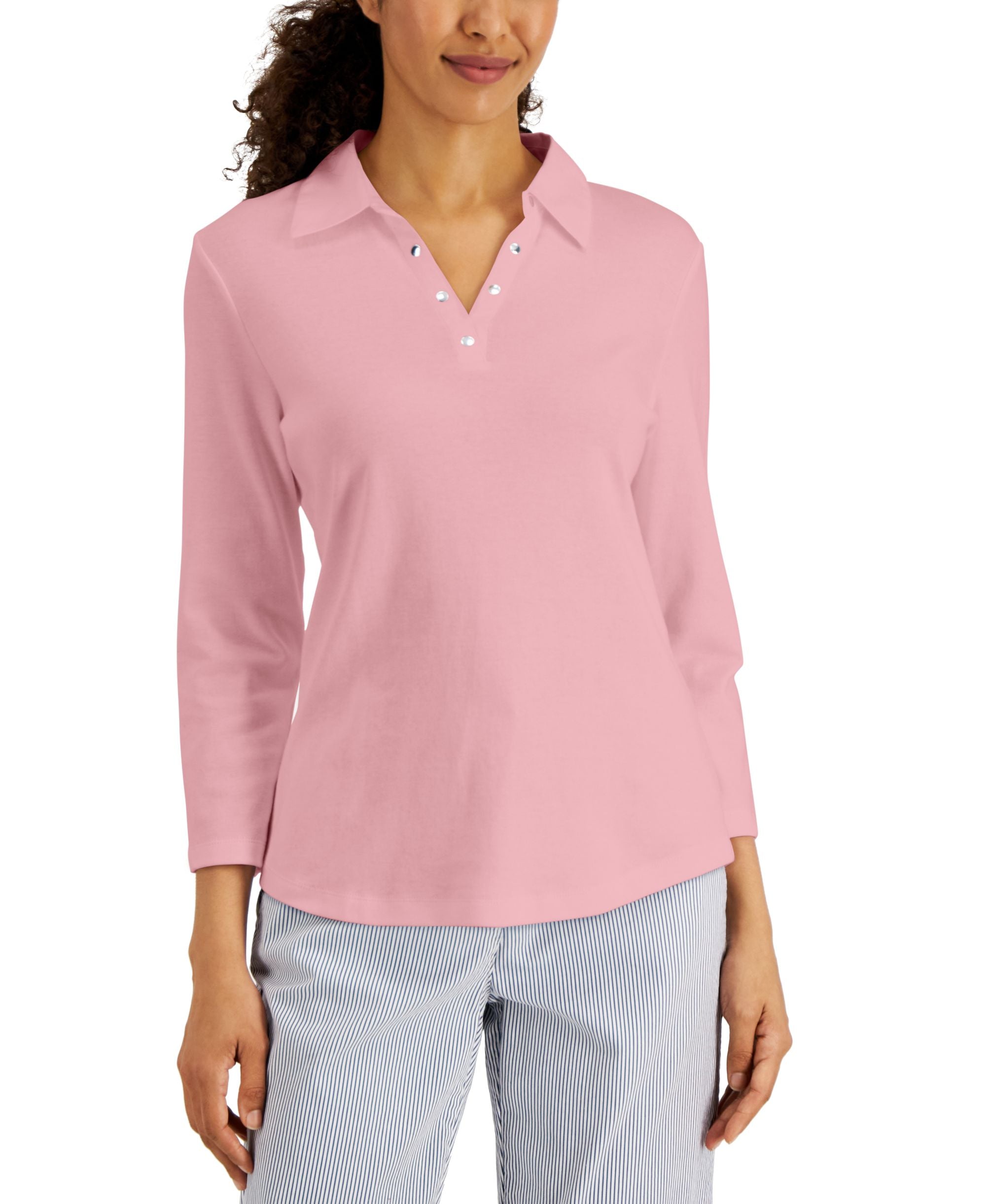 Karen Scott Womens Studded Johnny Collar Top