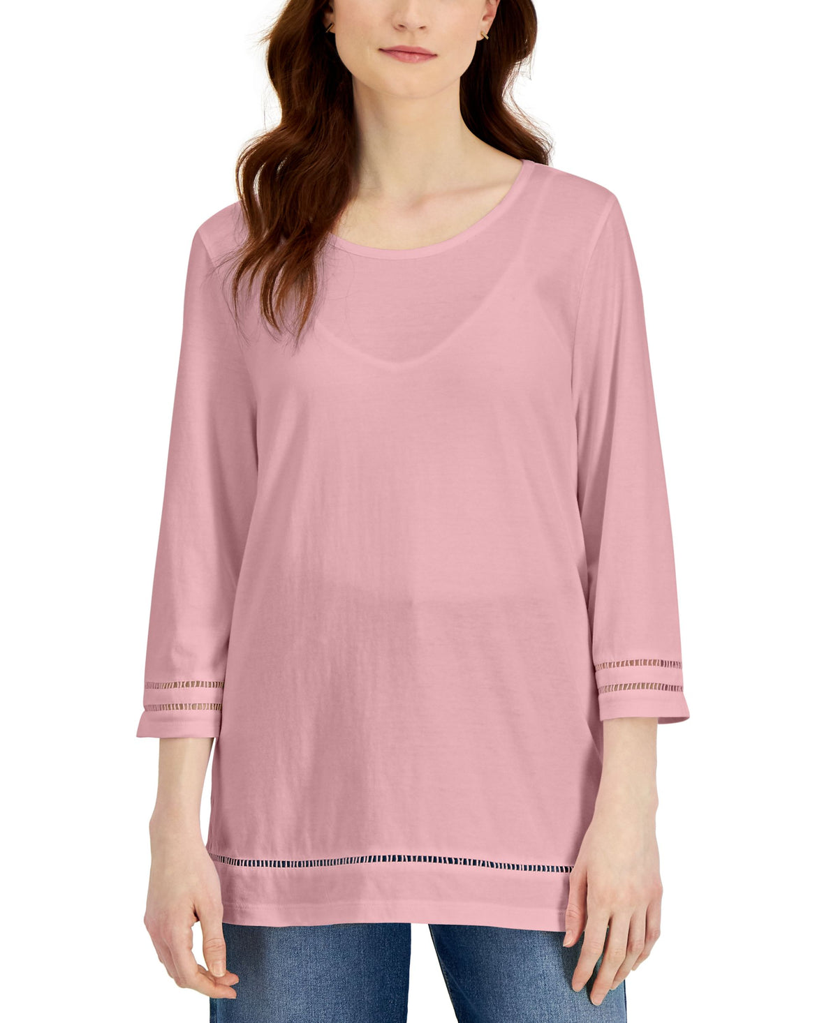 Karen Scott Womens Lattice Trim Top
