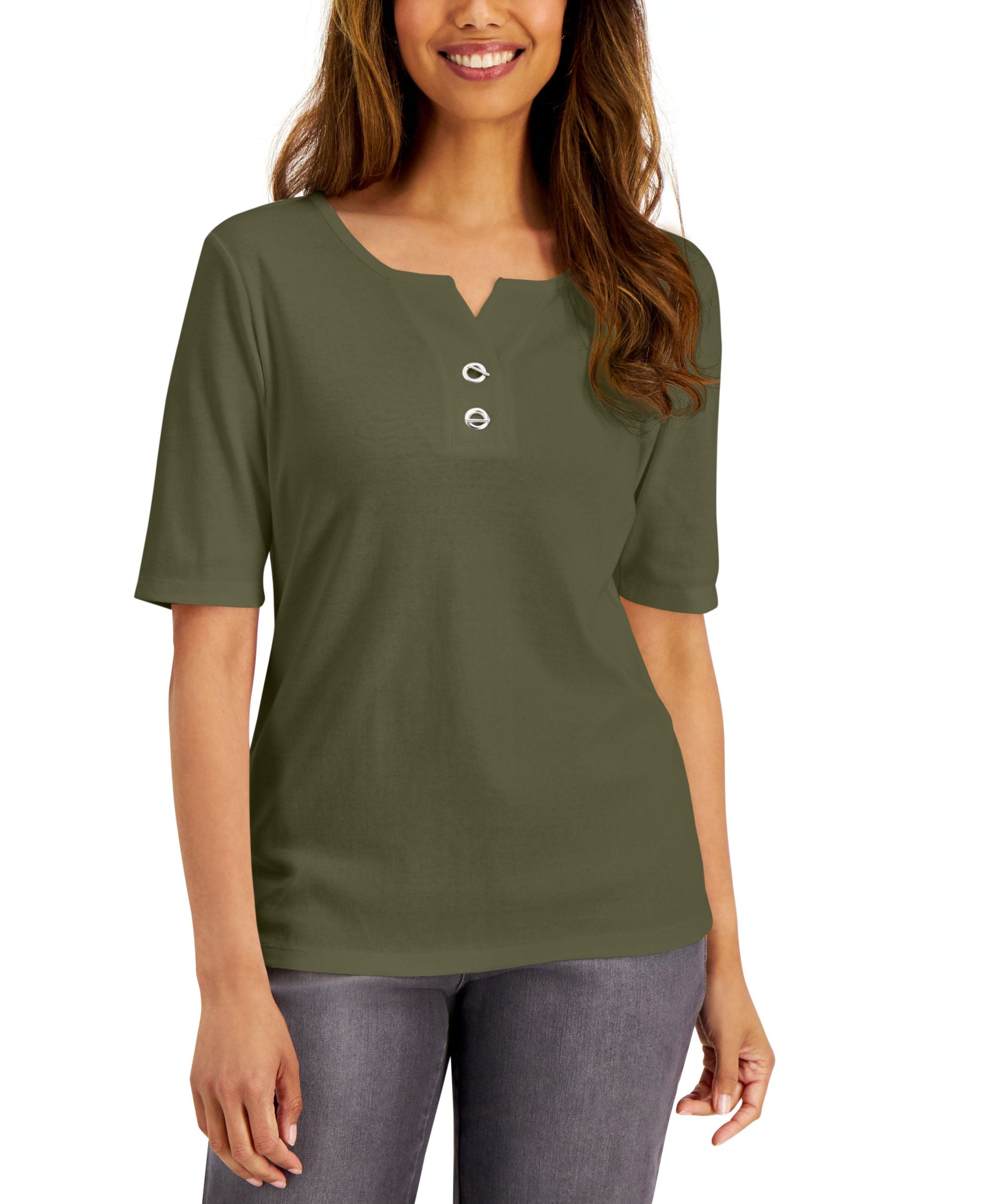 Karen Scott Cotton Toggle Button Top