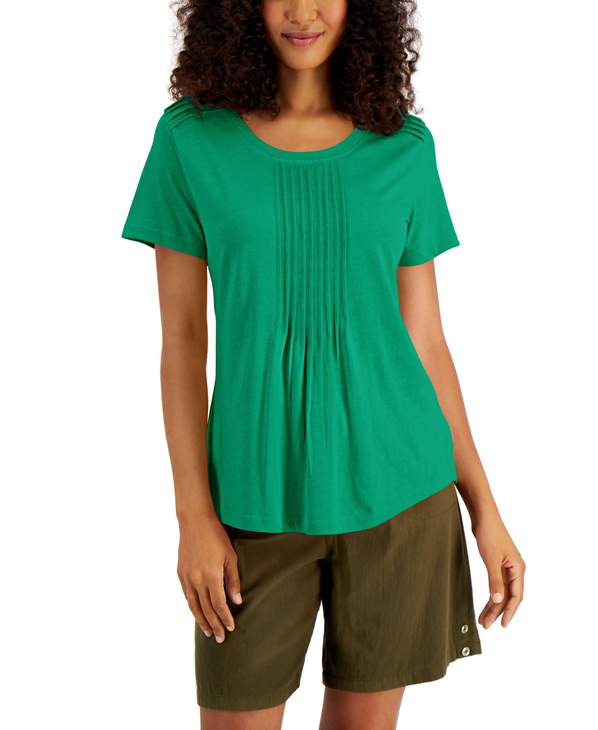 Karen Scott Pin Tucked Scoop Neck Top