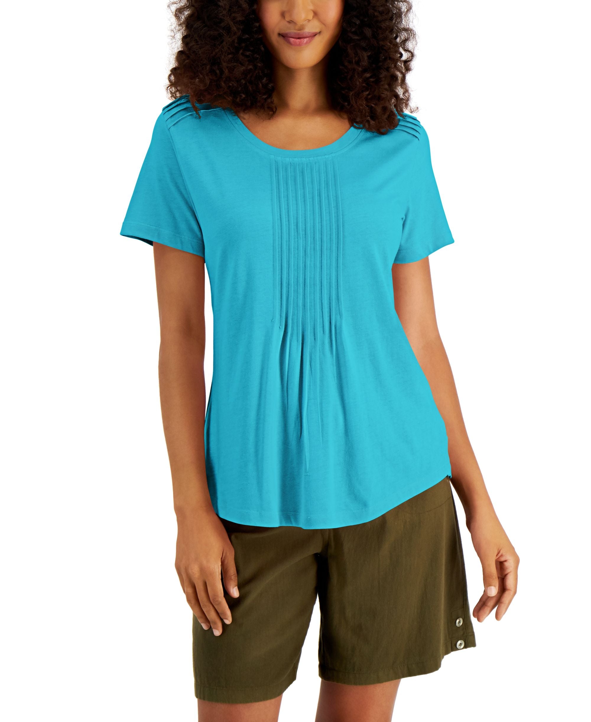 Karen Scott Pin Tucked Scoop Neck Top