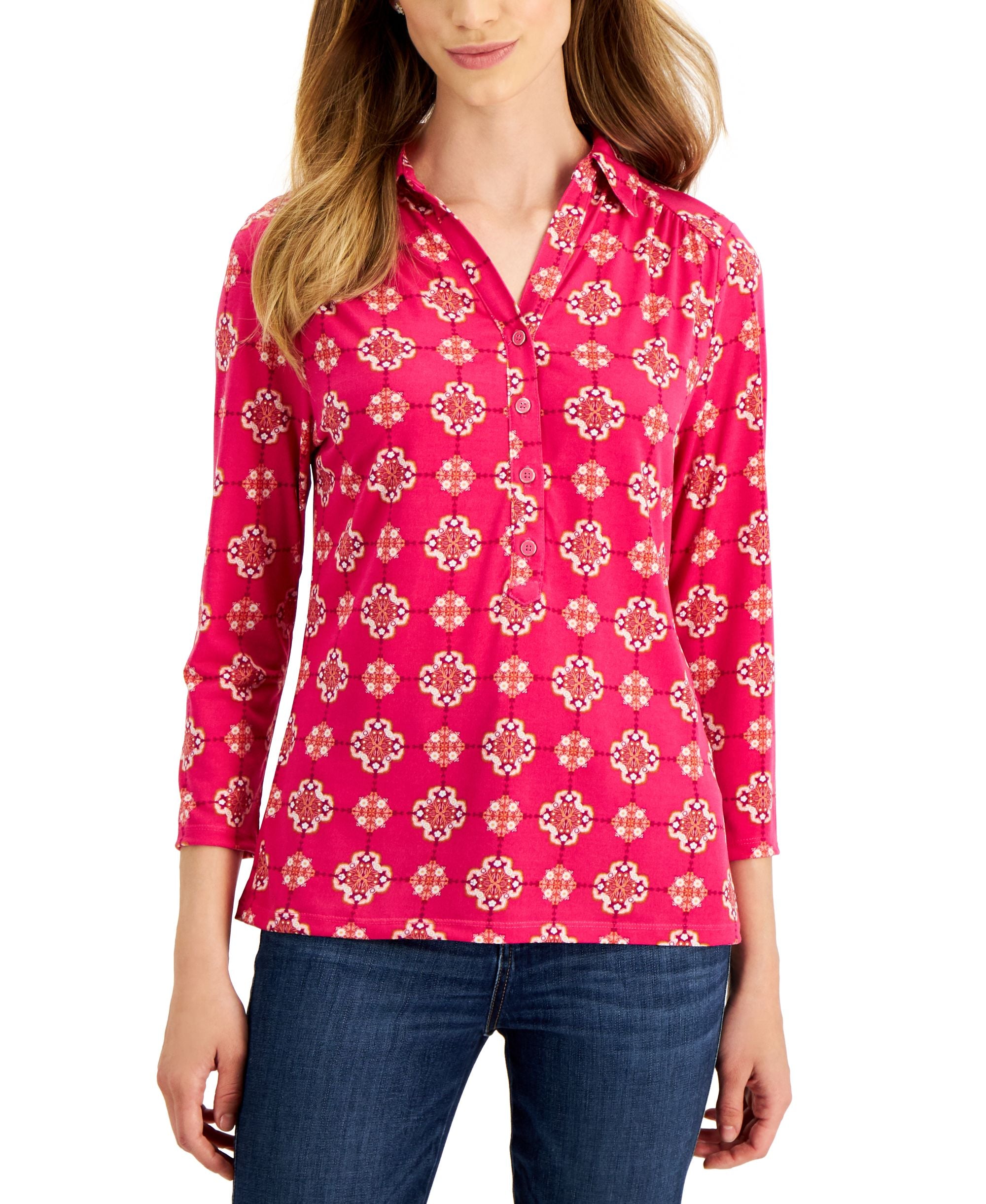 Charter Club Petite Medallion Print Blouse