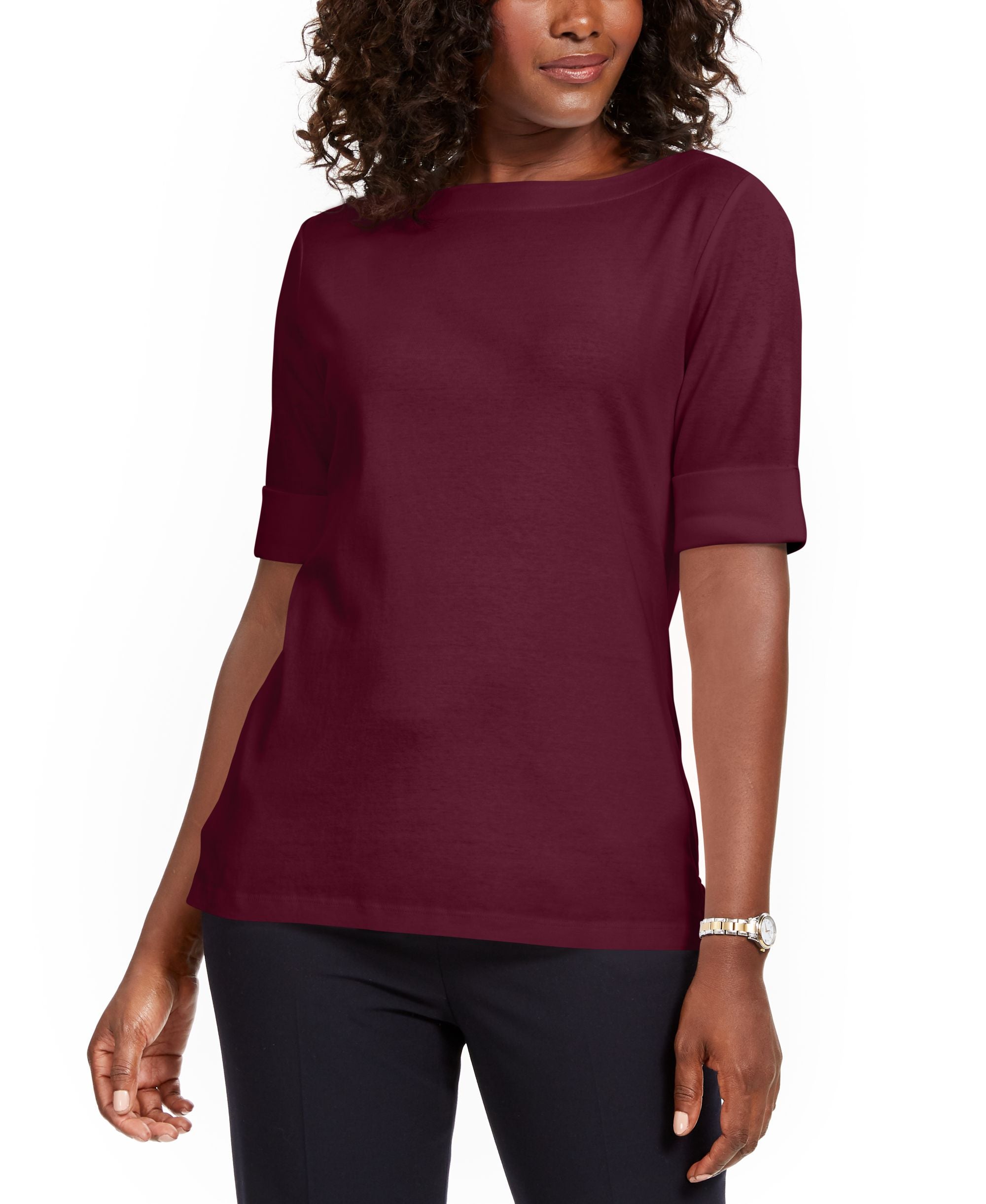 Cotton Boat-Neck Top