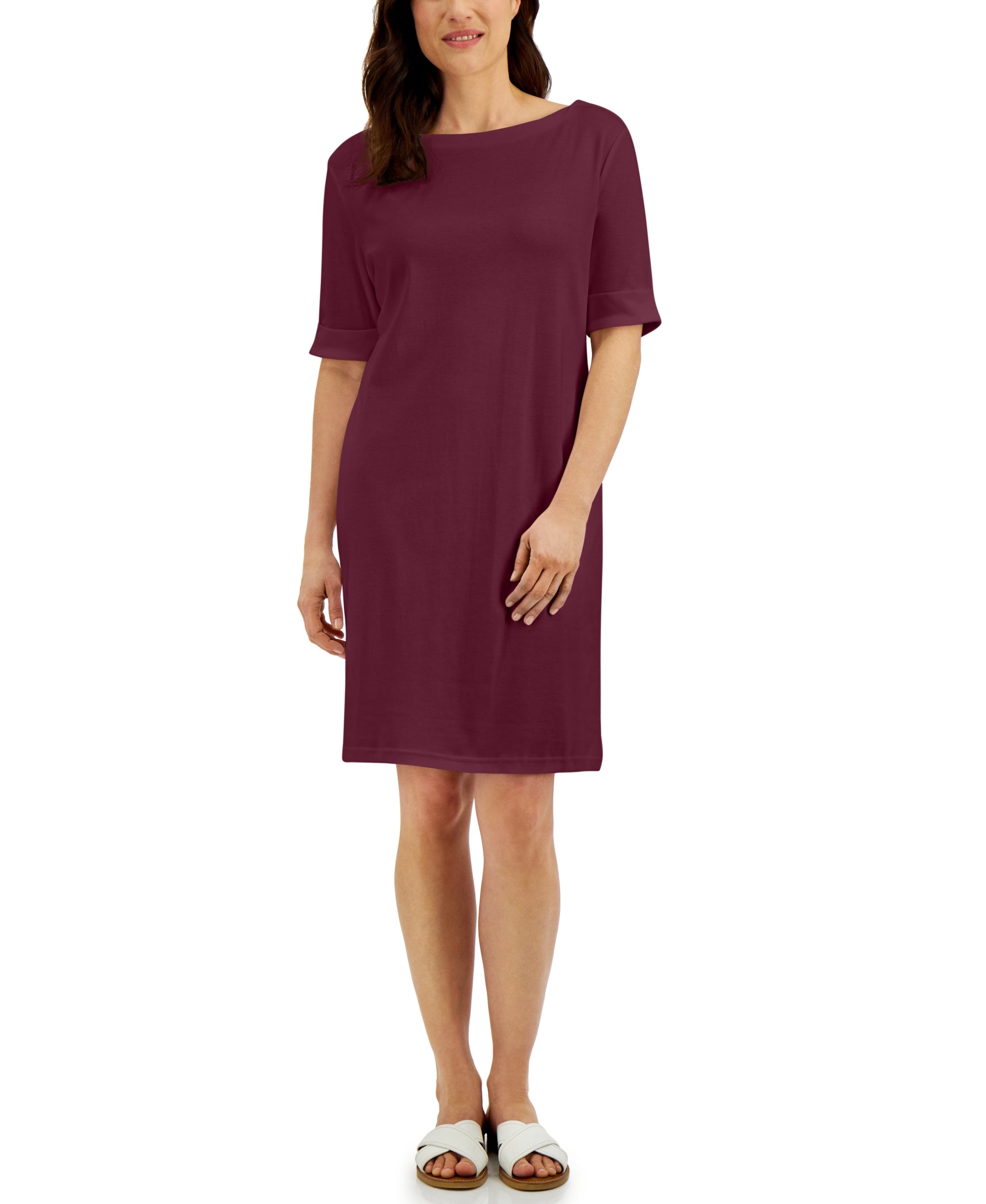 Karen Scott Cotton Cuffed Sleeve Dress