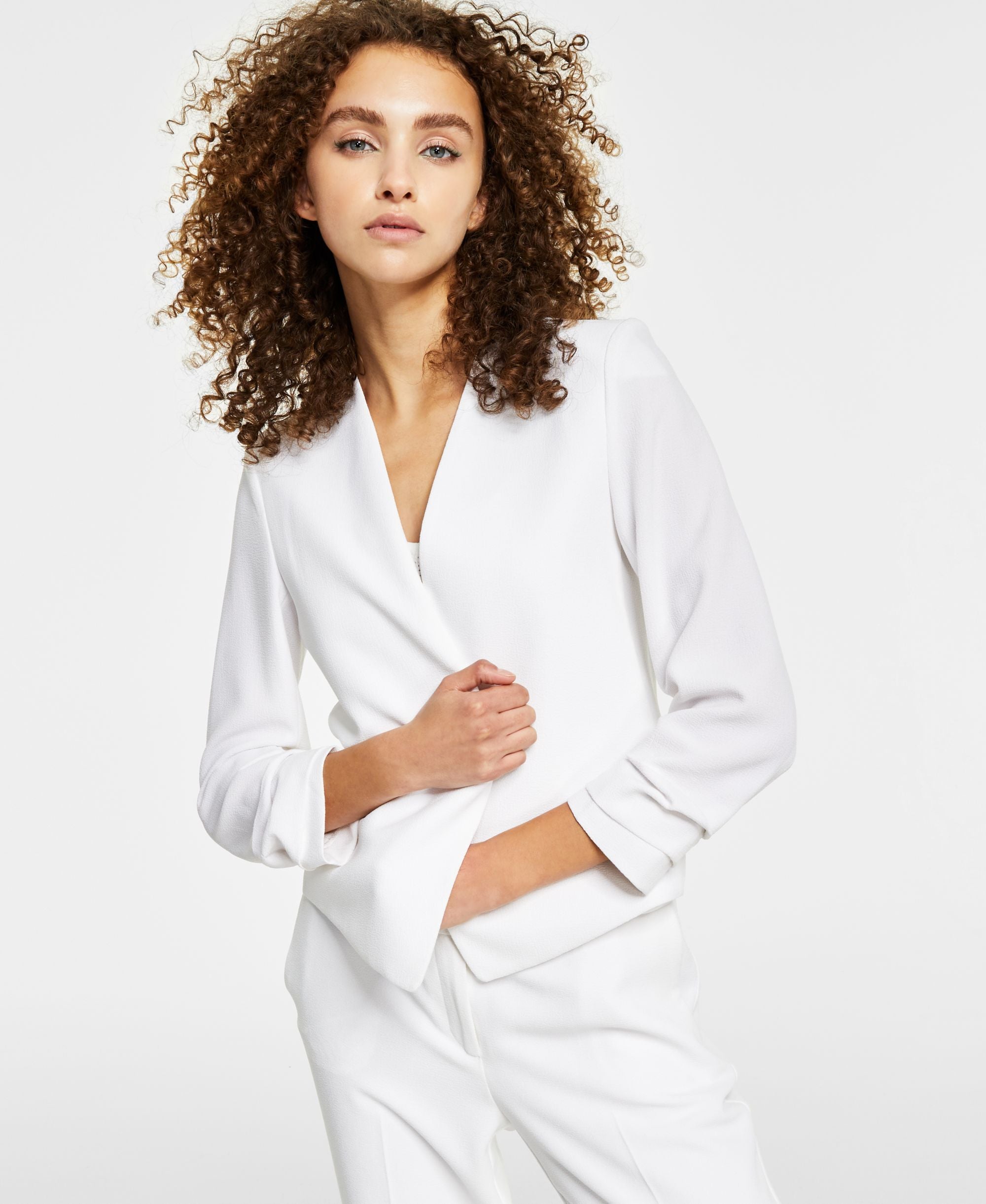 Bar III Ruched Sleeve Open Front Jacket