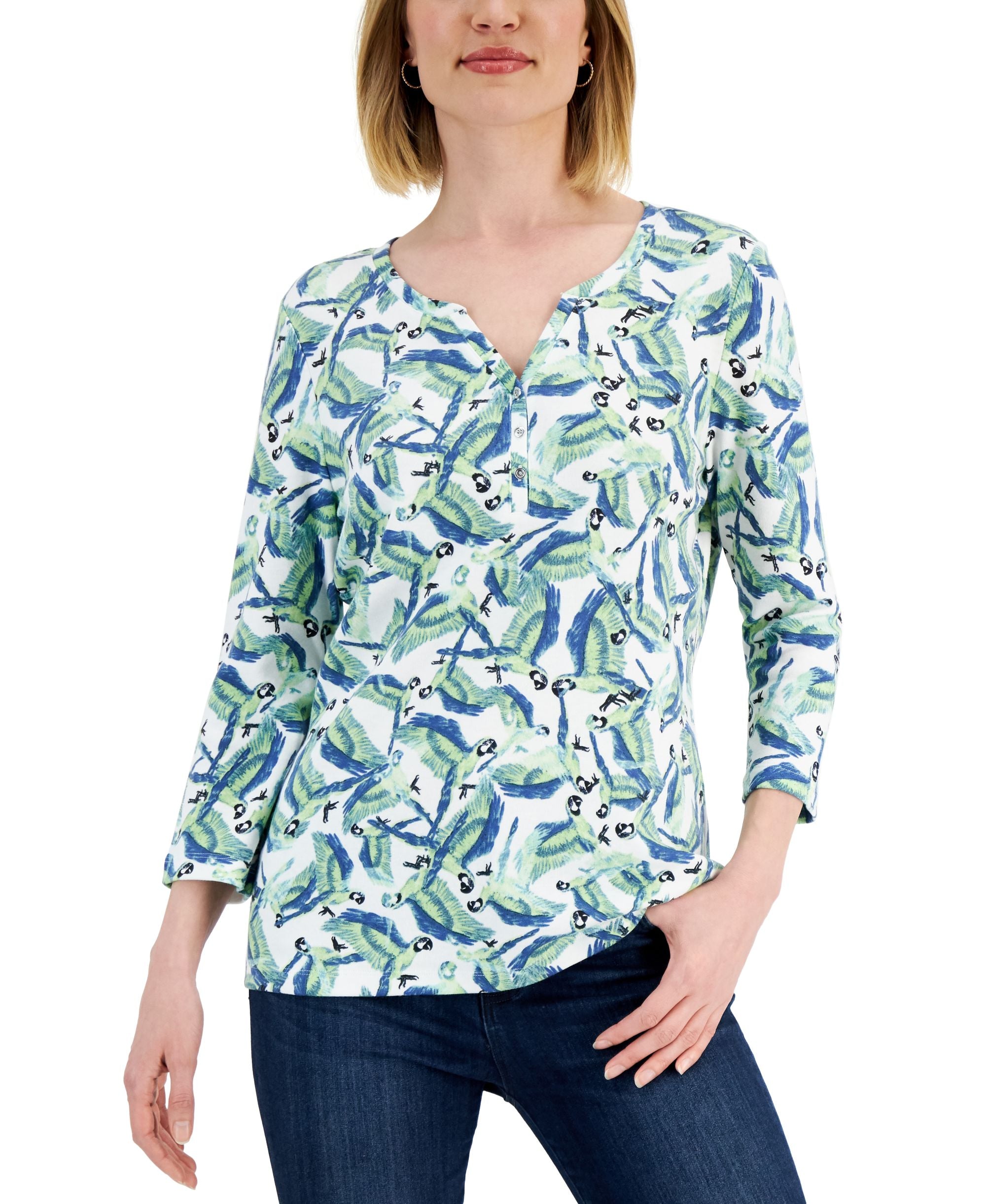 Karen Scott Petite Parrot Mirage Top
