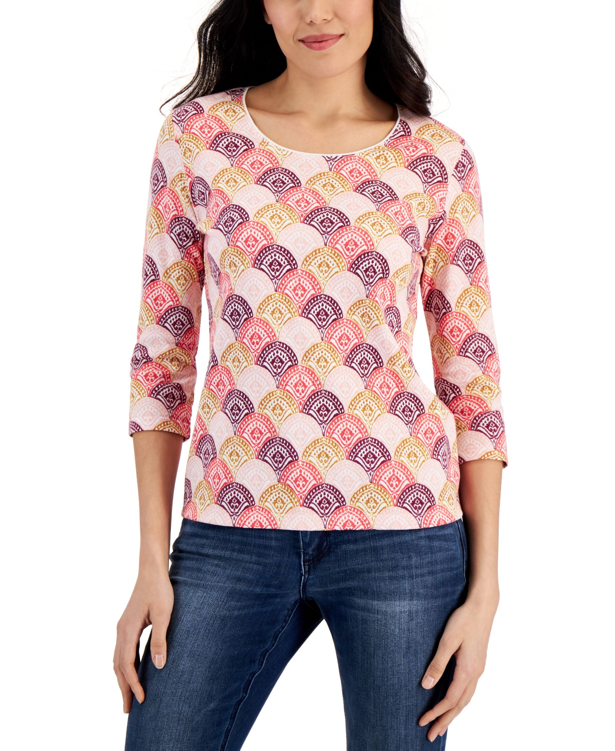 Karen Scott Petite Catalina Scallop Top