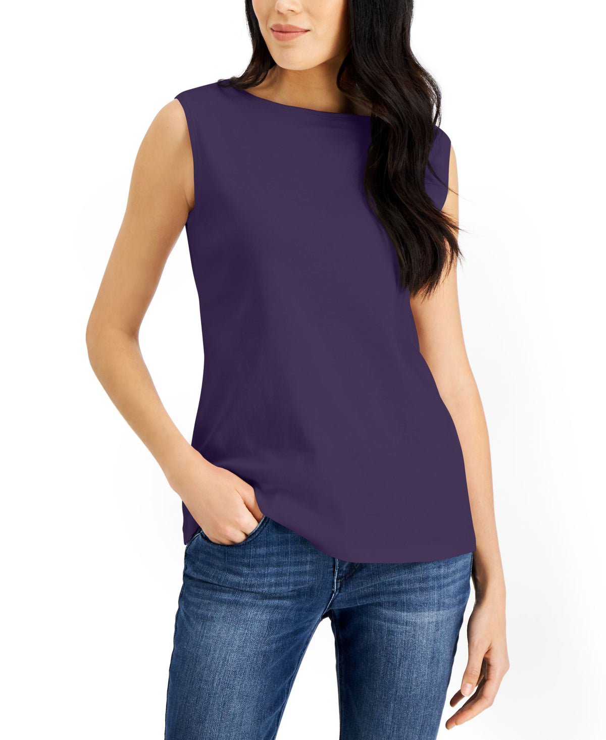 Karen Scott Cotton Boat Neck Tank Top