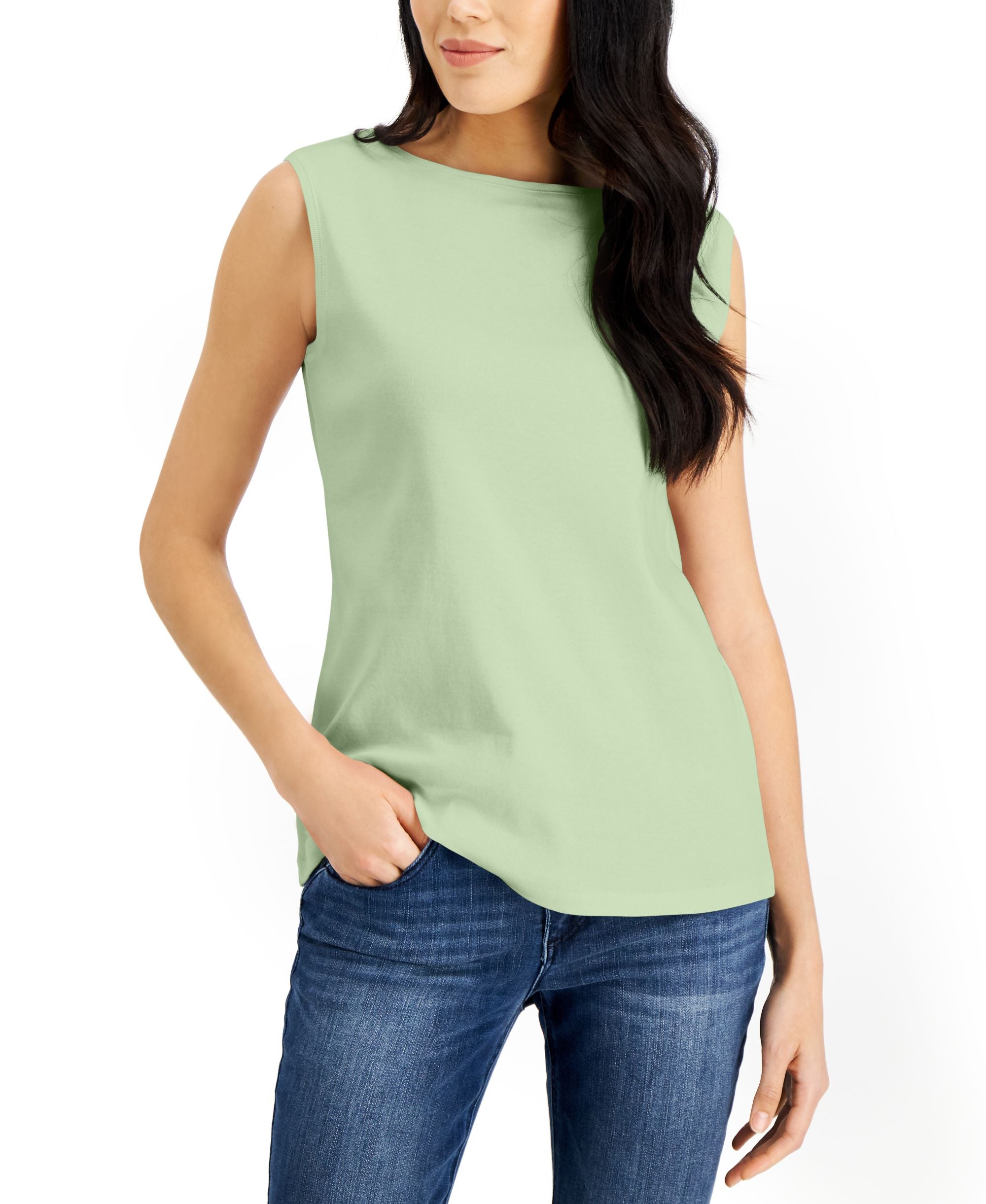Karen Scott Cotton Boat Neck Tank Top