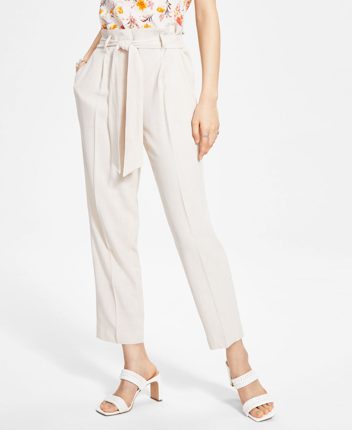 Bar III Womens Linen Tie Waist Pants