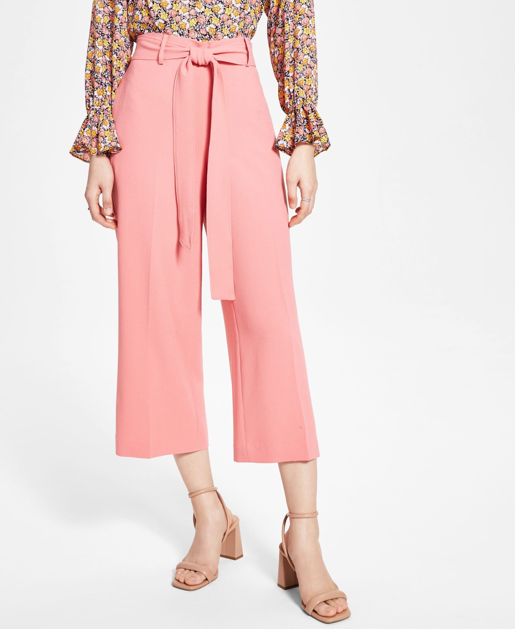 Bar III Womens Textured Tie-Waist Crepe Pants