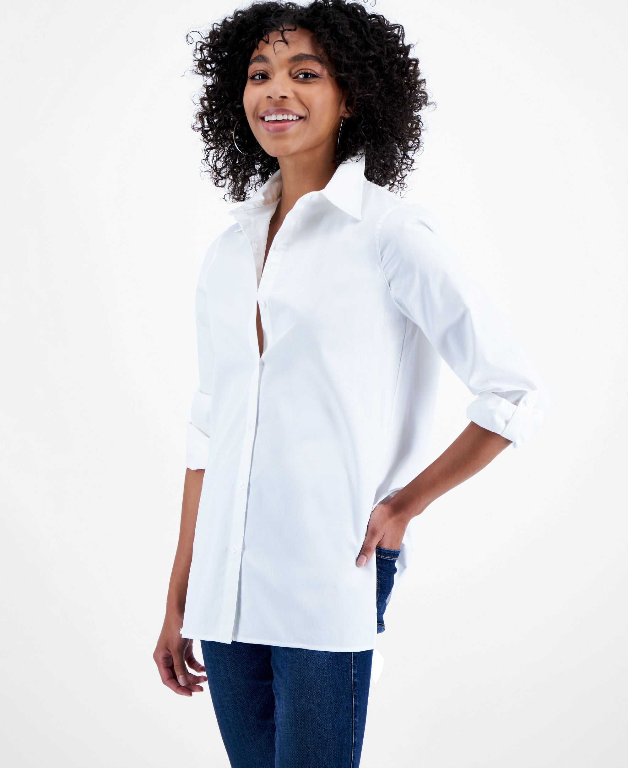 Bar III Womens Cotton Button Back Shirt