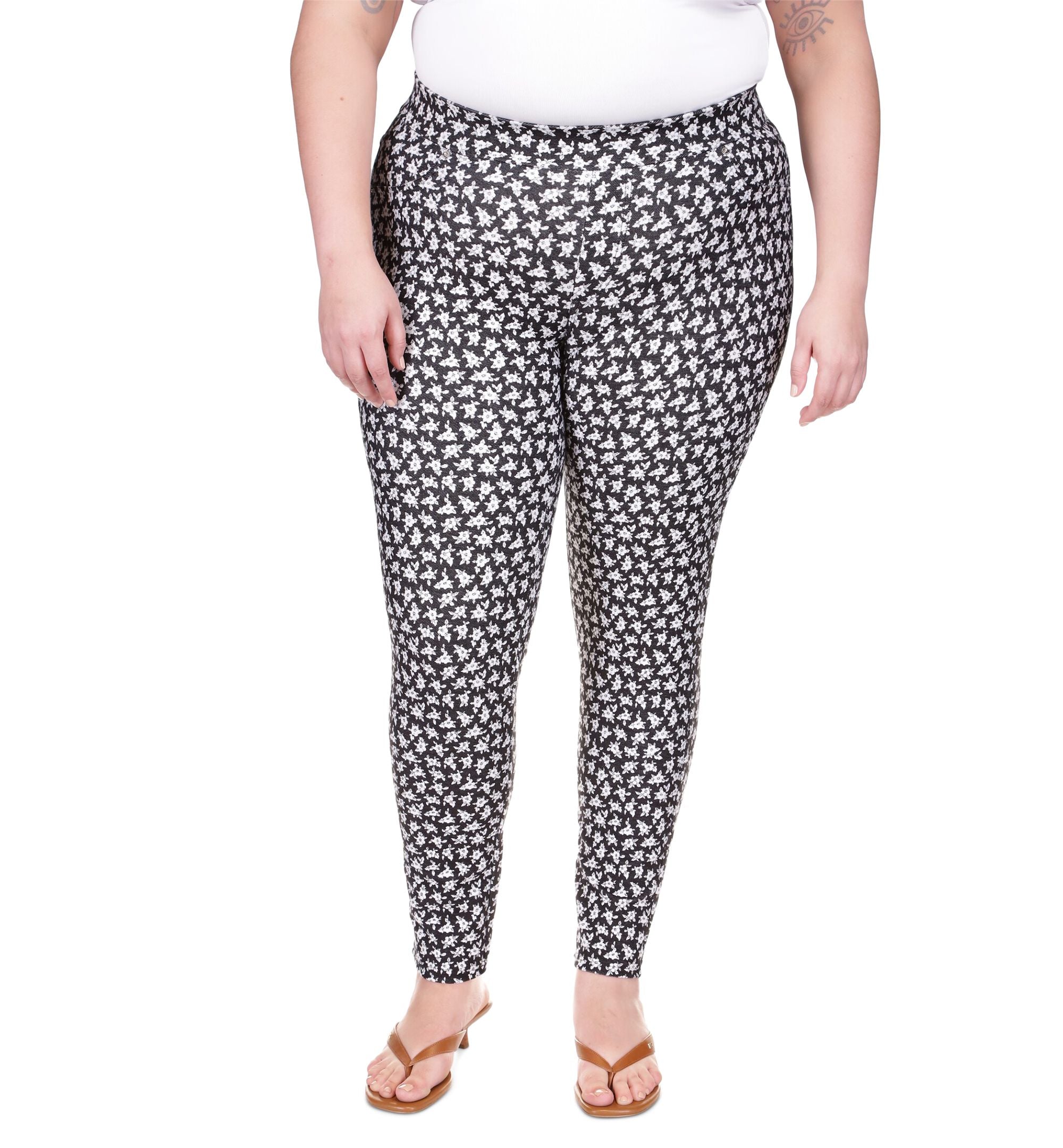 MICHAEL KORS Womens Textured Floral High Waist Leggings Plus