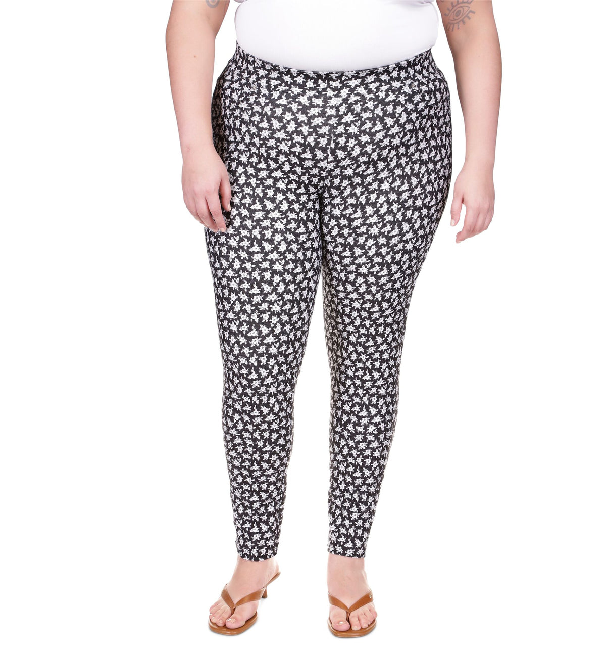 MICHAEL KORS Womens Textured Floral High Waist Leggings Plus