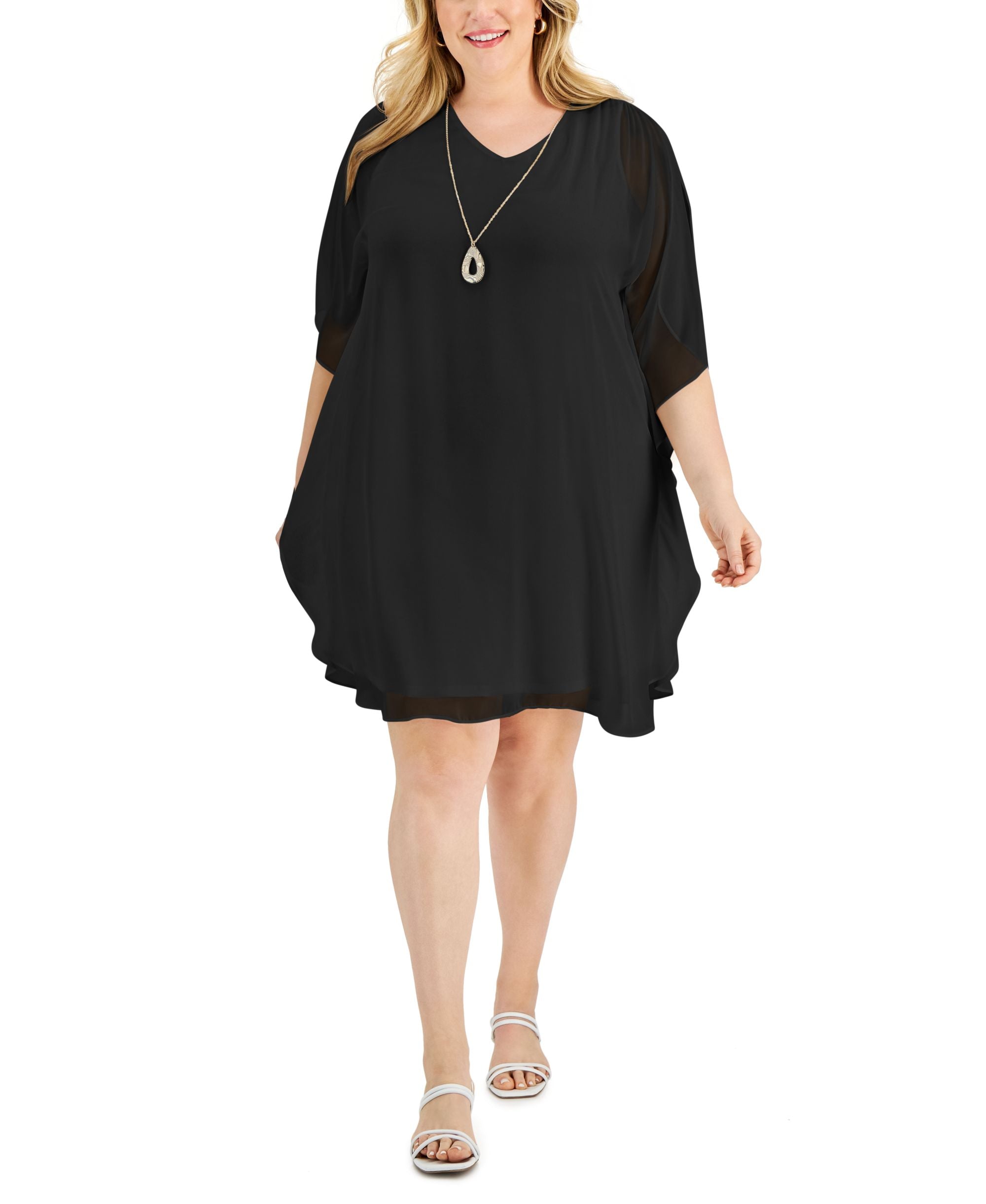JM Collection Plus Size Flutter Sleeve Necklace Dress