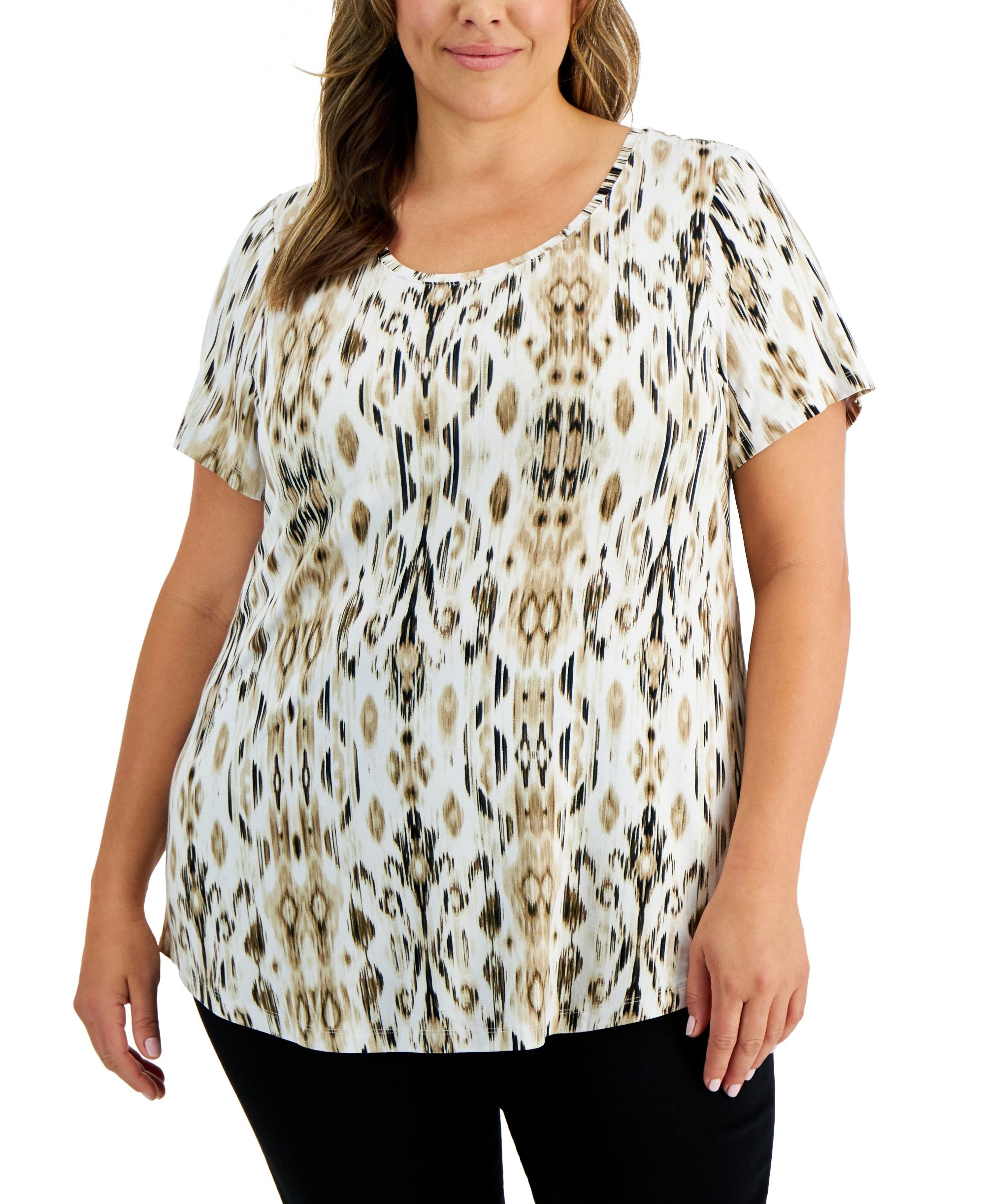 JM Collection Plus Size Market Print Top