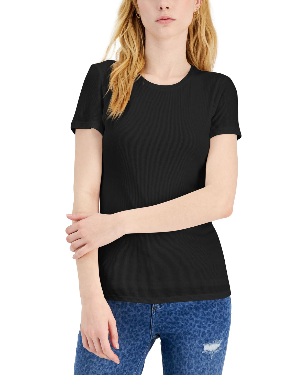 INC International Concepts Womens Ribbed Crewneck T-Shirt