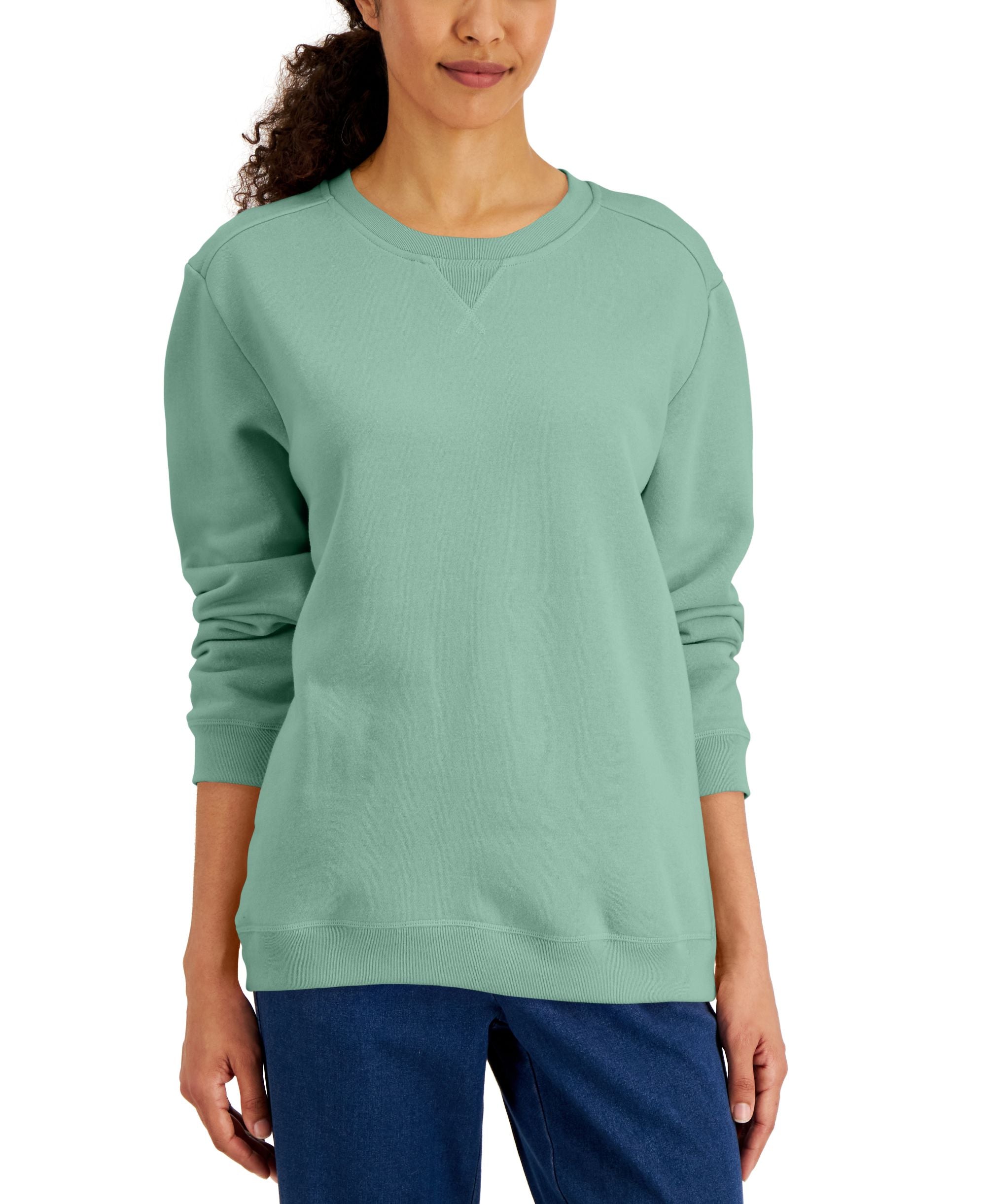 Karen Scott Crew Neck Fleece Sweatshirt