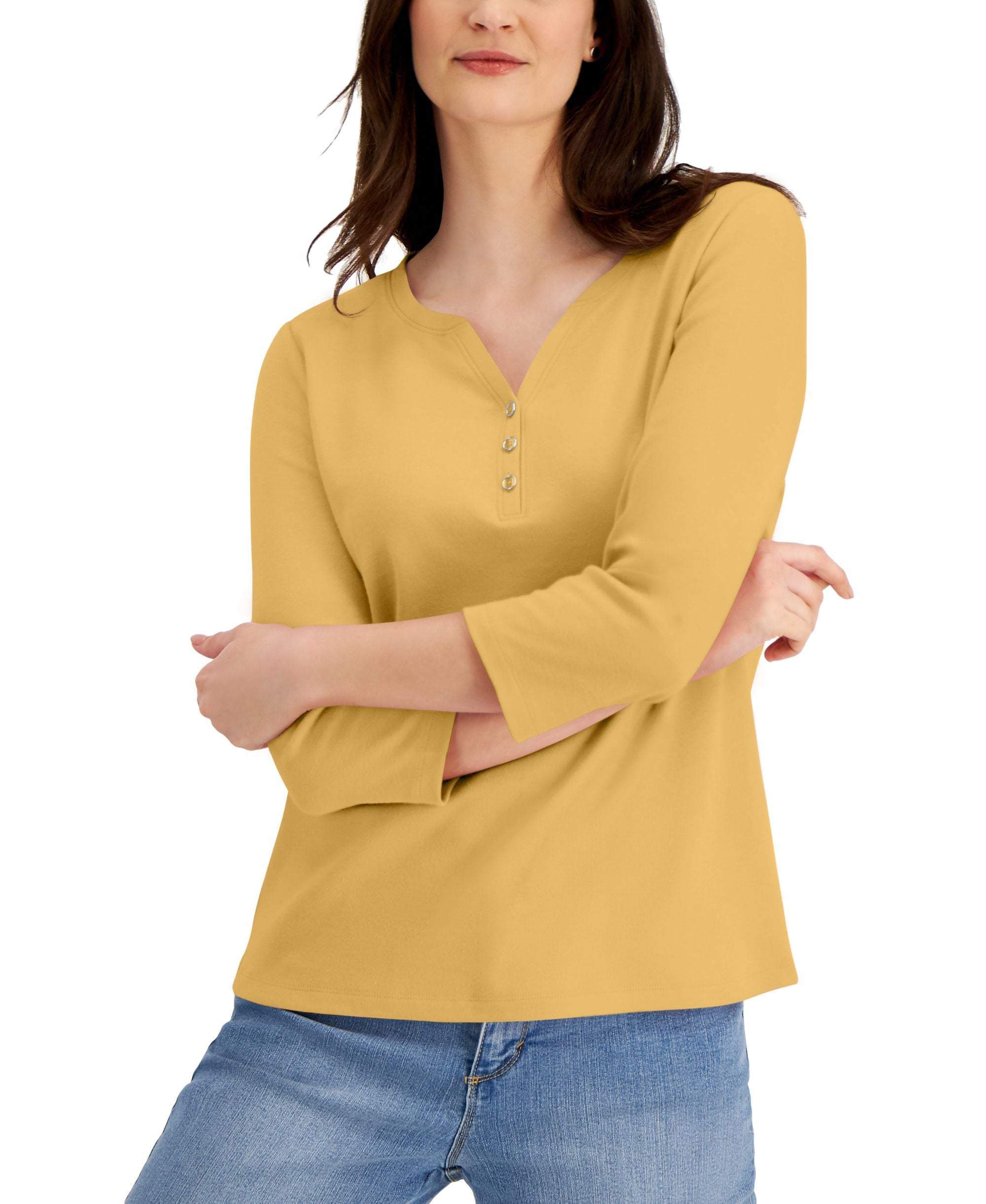 Cotton Henley V-Neck Top