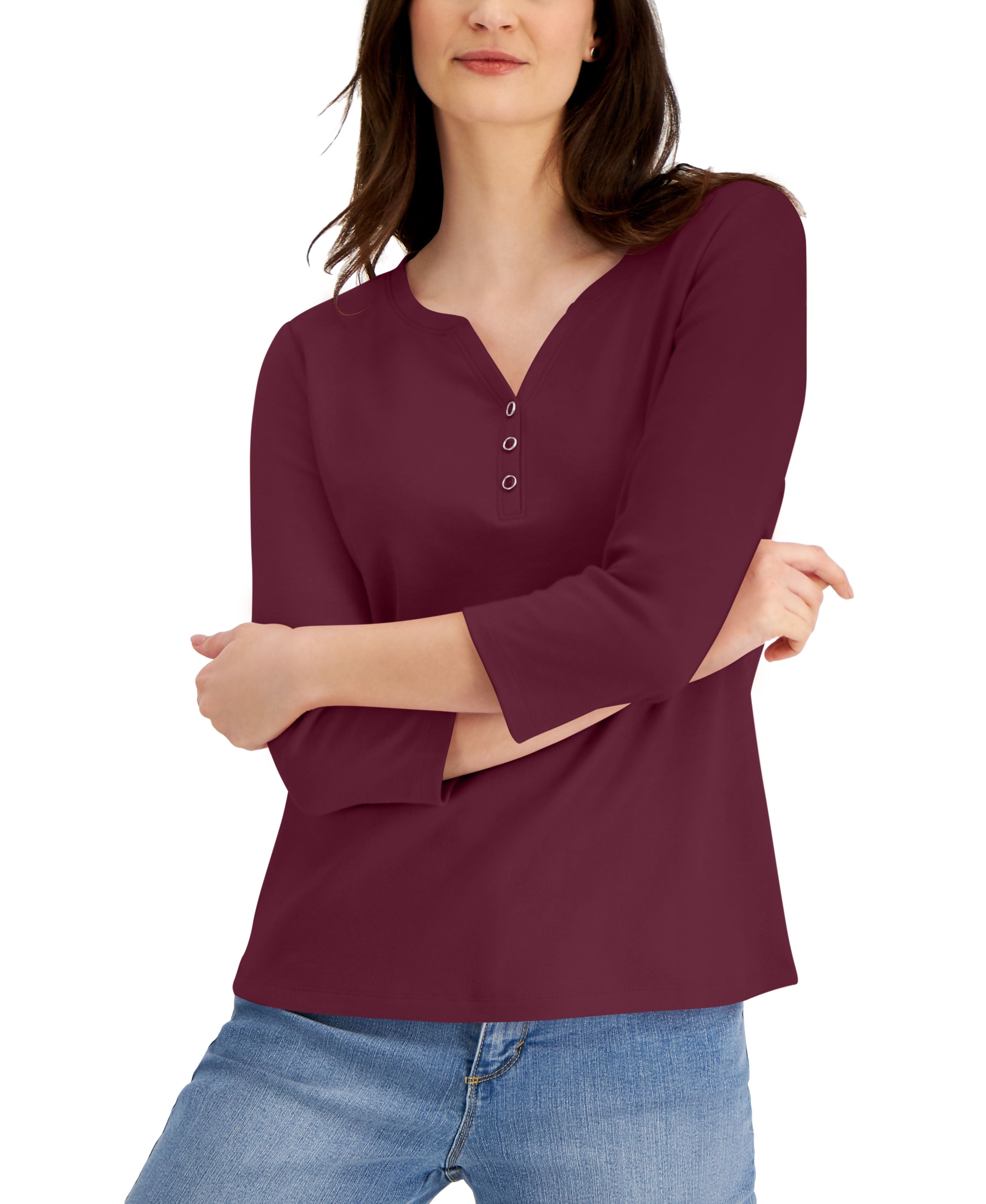 Cotton Henley V-Neck Top