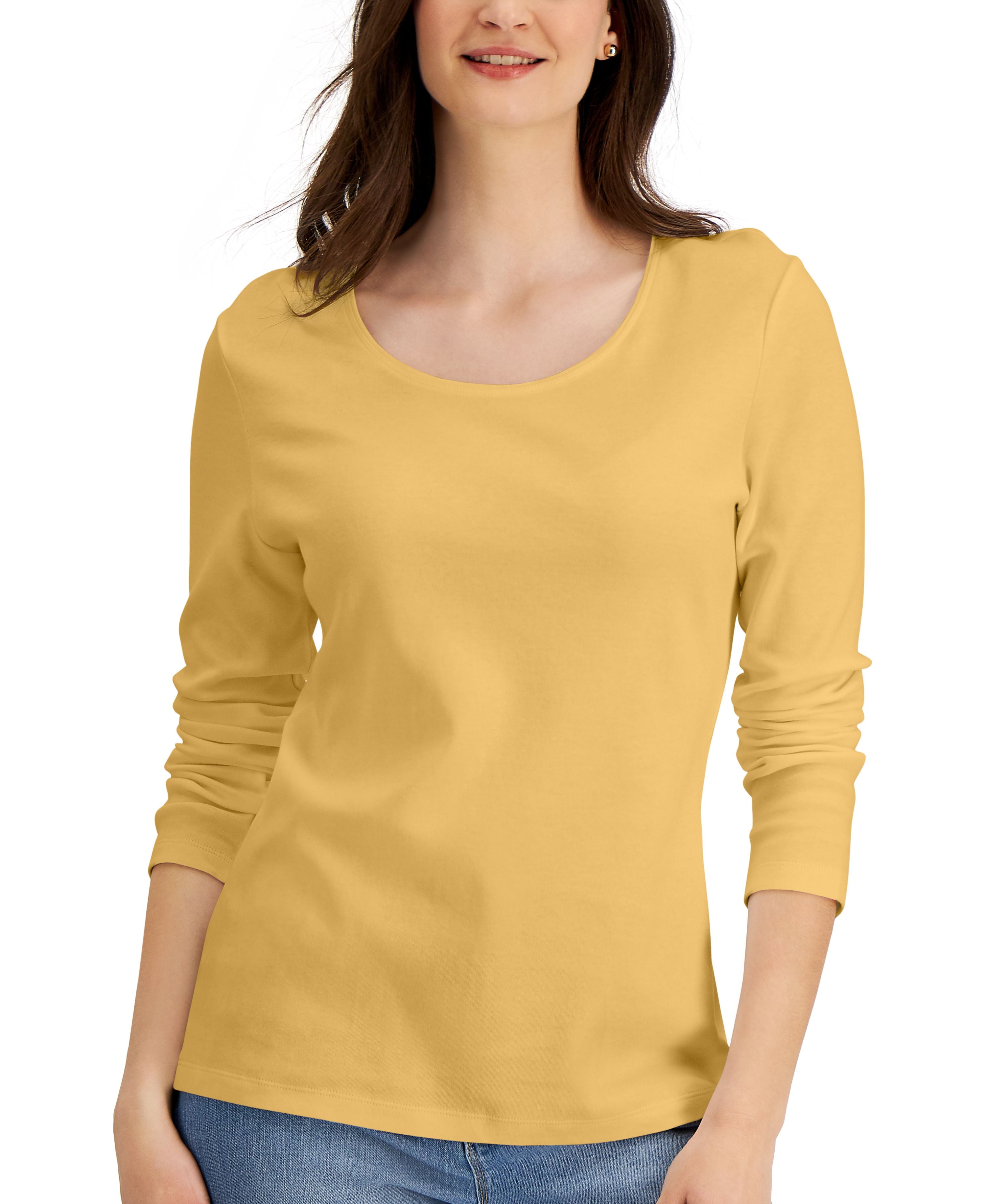 Long Sleeve Cotton Scoop-Neckline Top