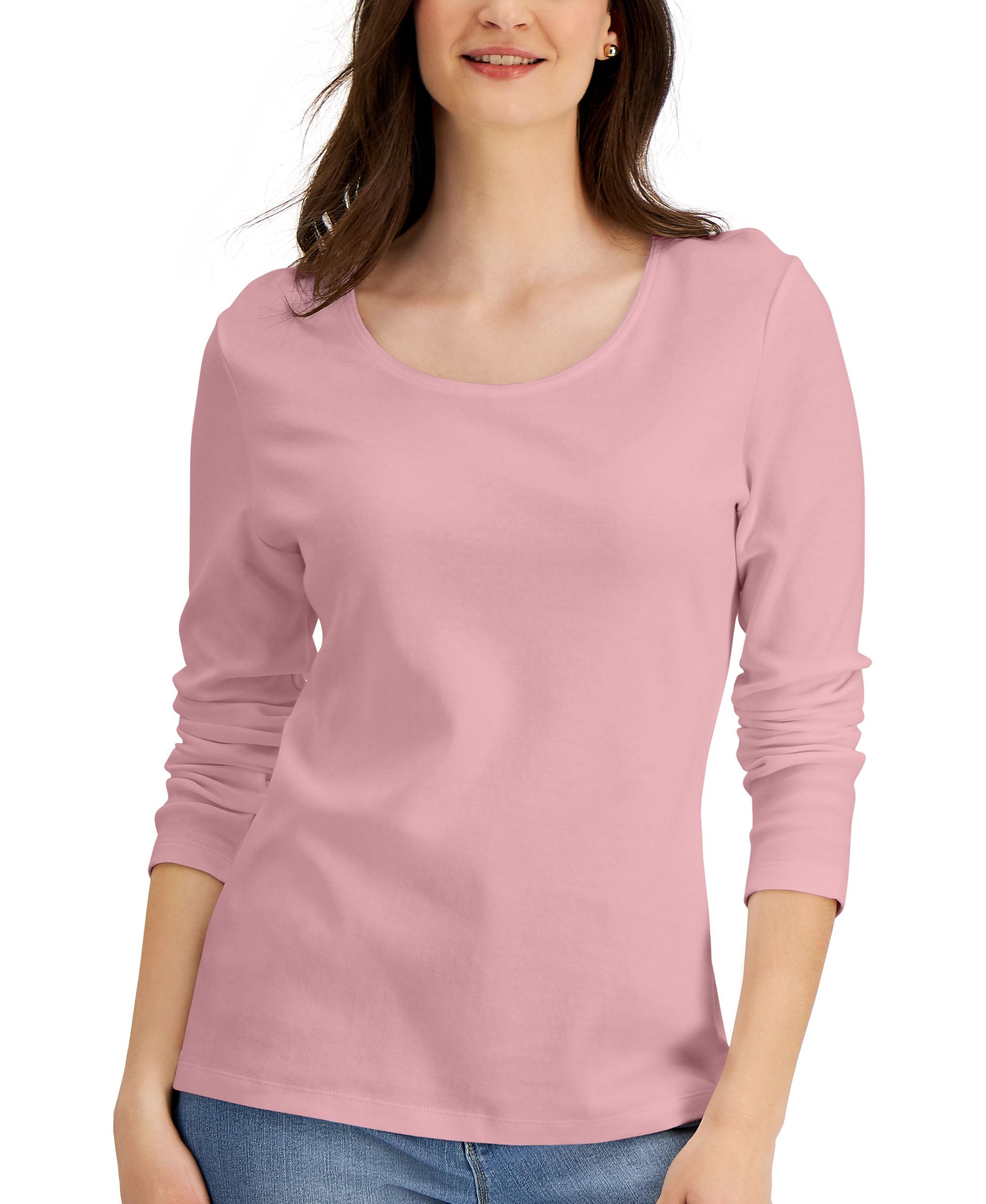 Long Sleeve Cotton Scoop-Neckline Top