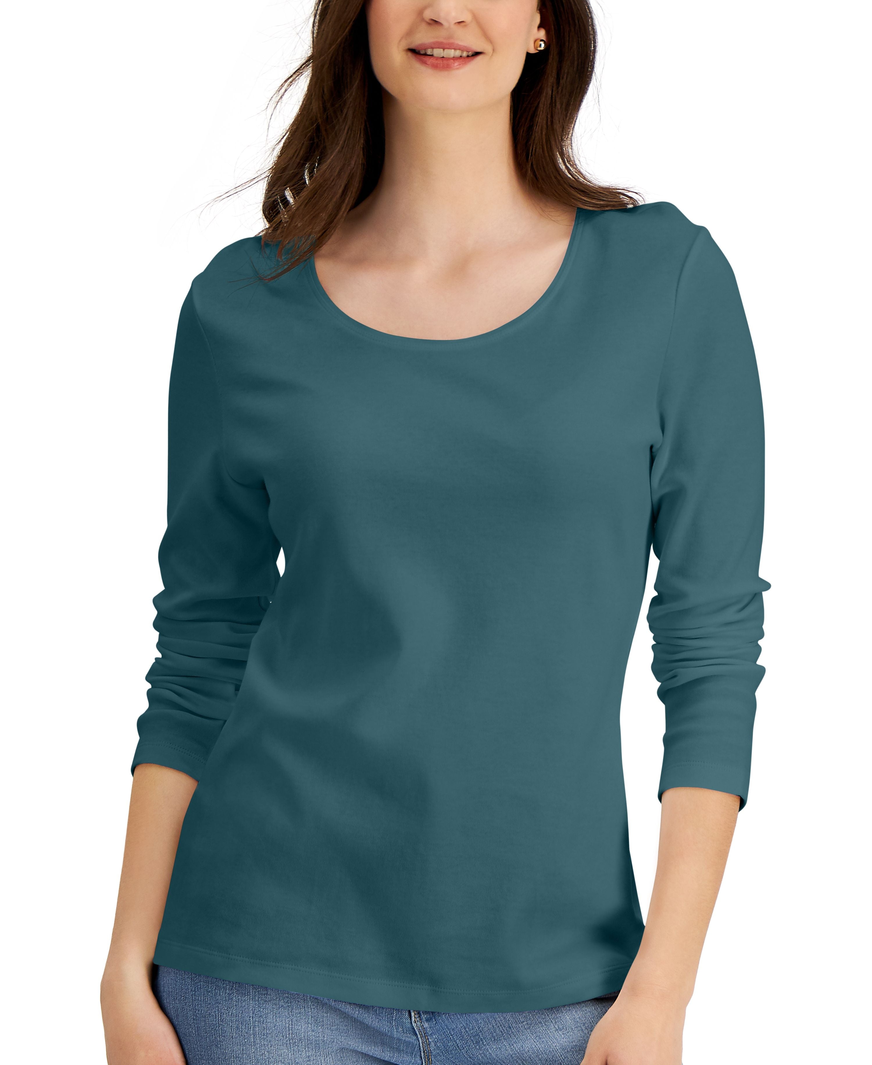 Long Sleeve Cotton Scoop-Neckline Top