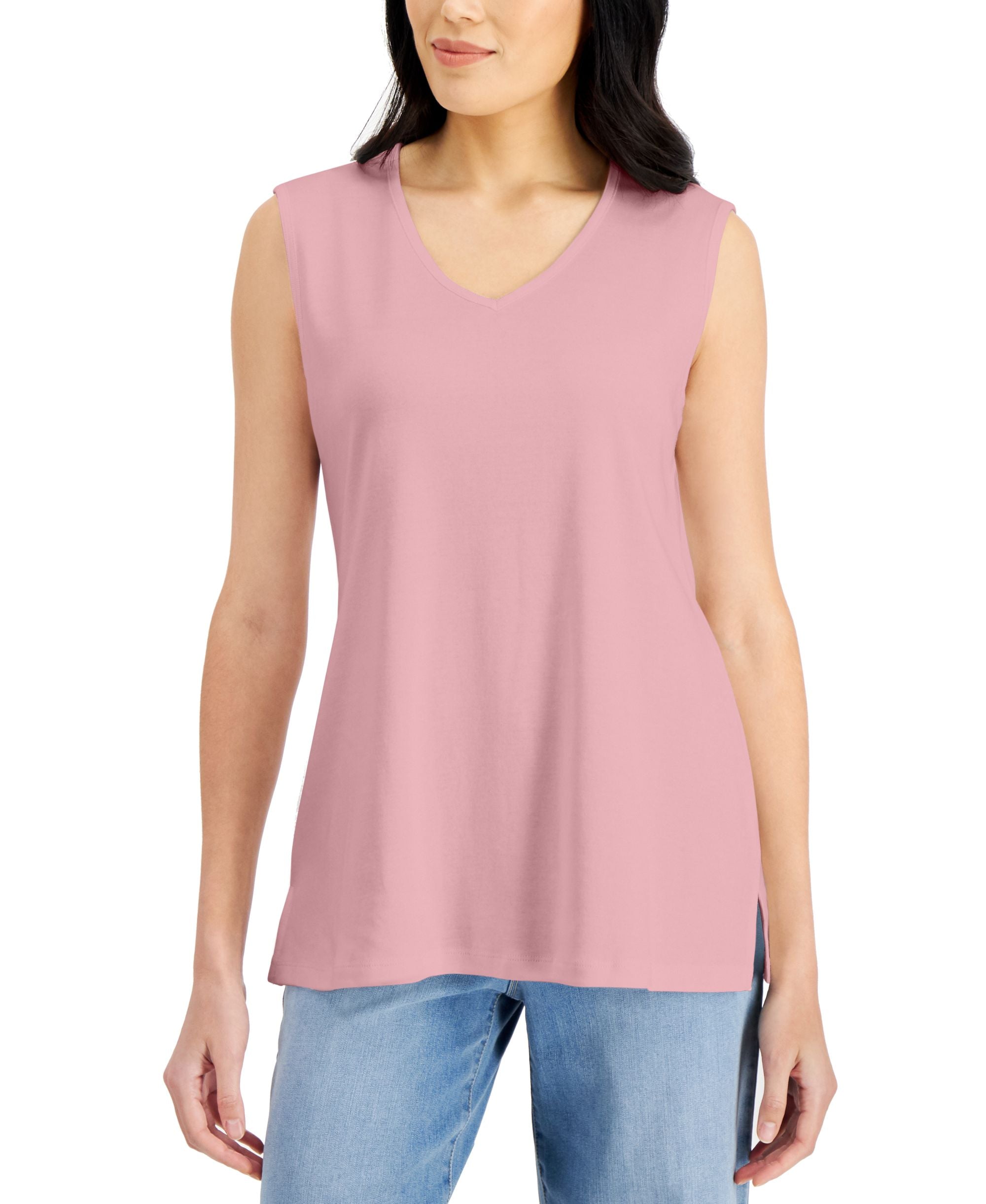 Karen Scott V Neck Cotton Tunic Tank Top