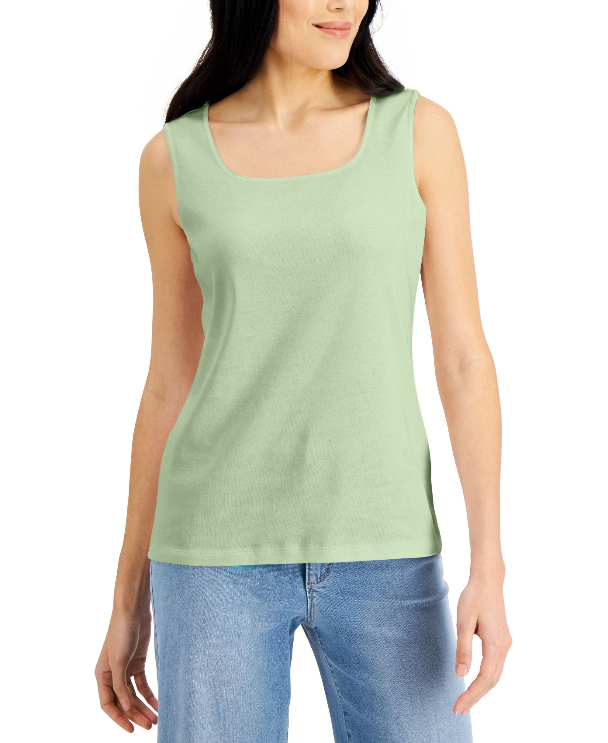 Karen Scott Petite Cotton Square Neck Tank Top