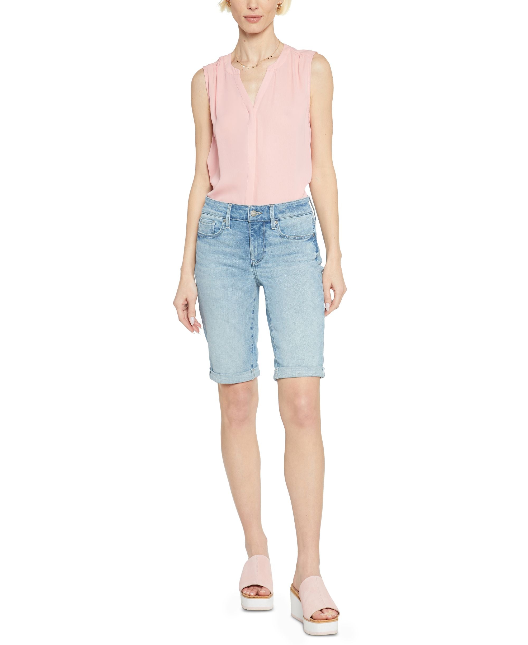 NYDJ Womens Faded Midi Roll Cuff Denim Shorts