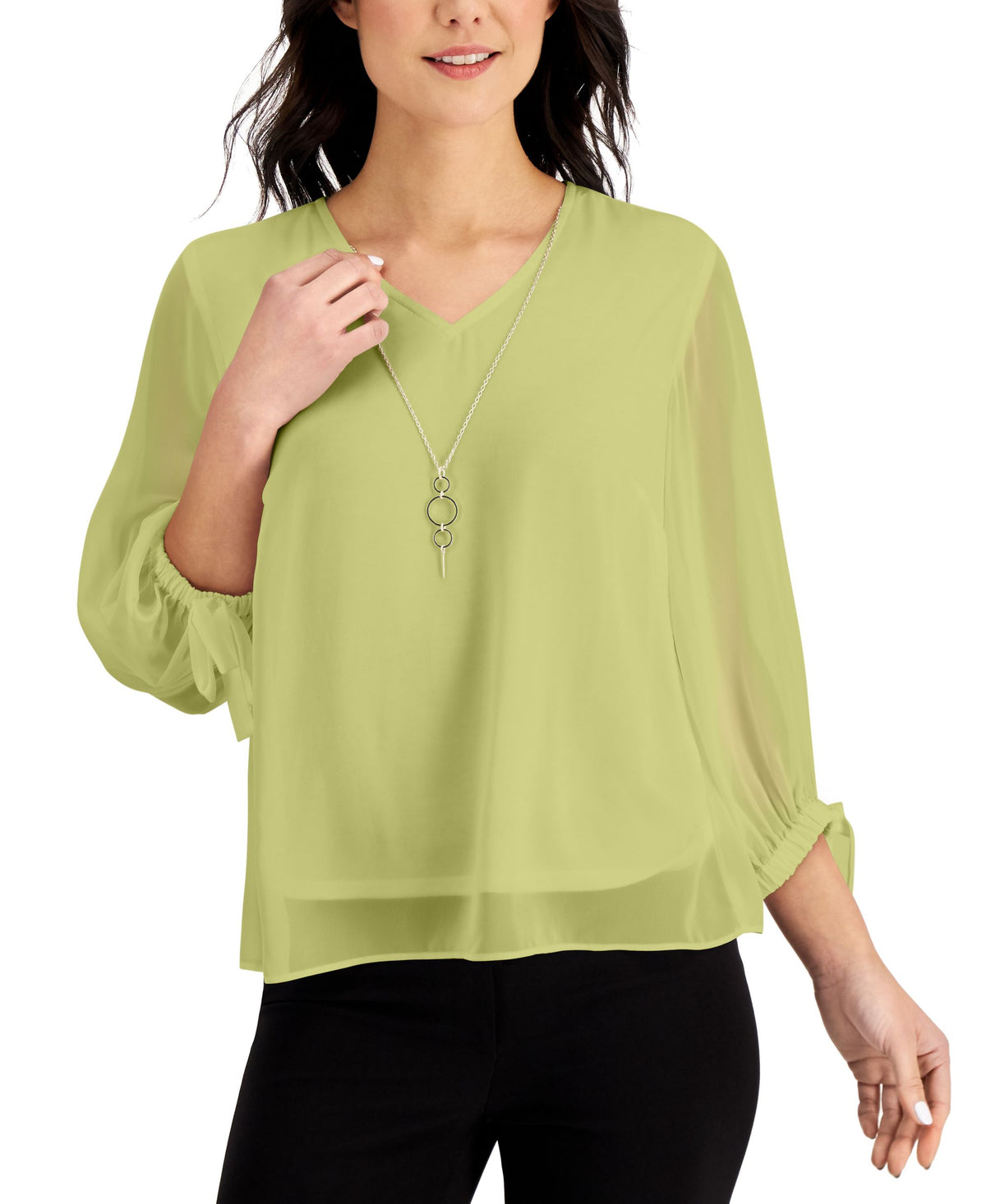 JM Collection Tie Sleeve Necklace Top