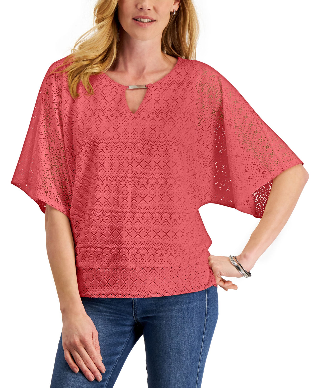 JM Collection Eyelet Poncho Top