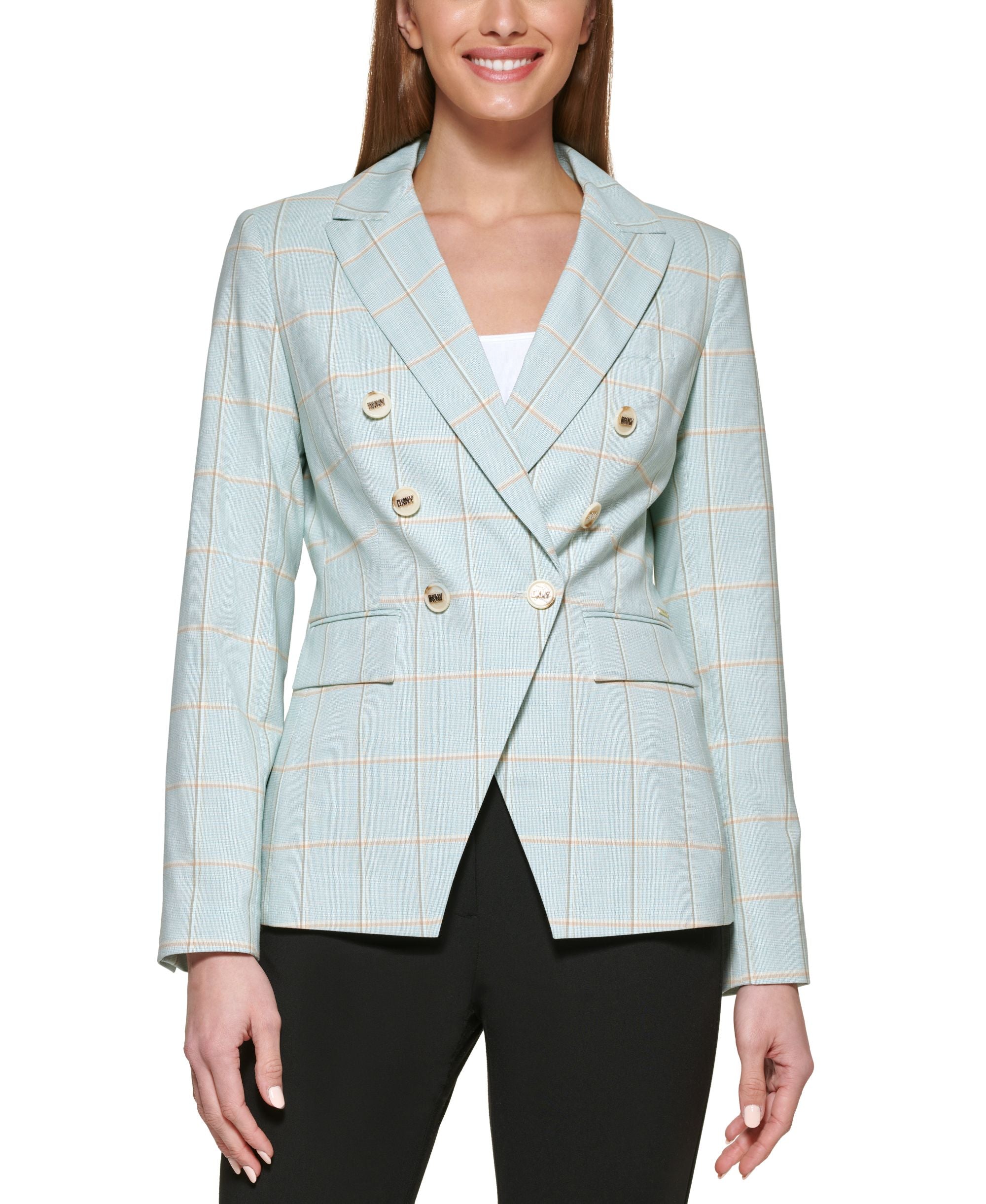 DKNY Plaid Double Breasted Blazer