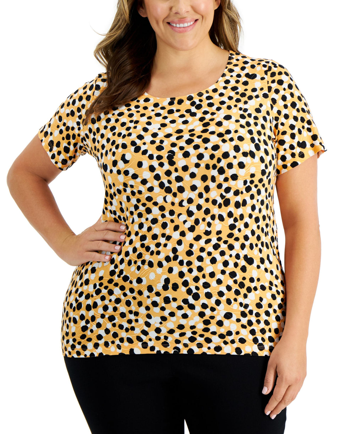 JM Collection Plus Size Jacquard Dot Print Top