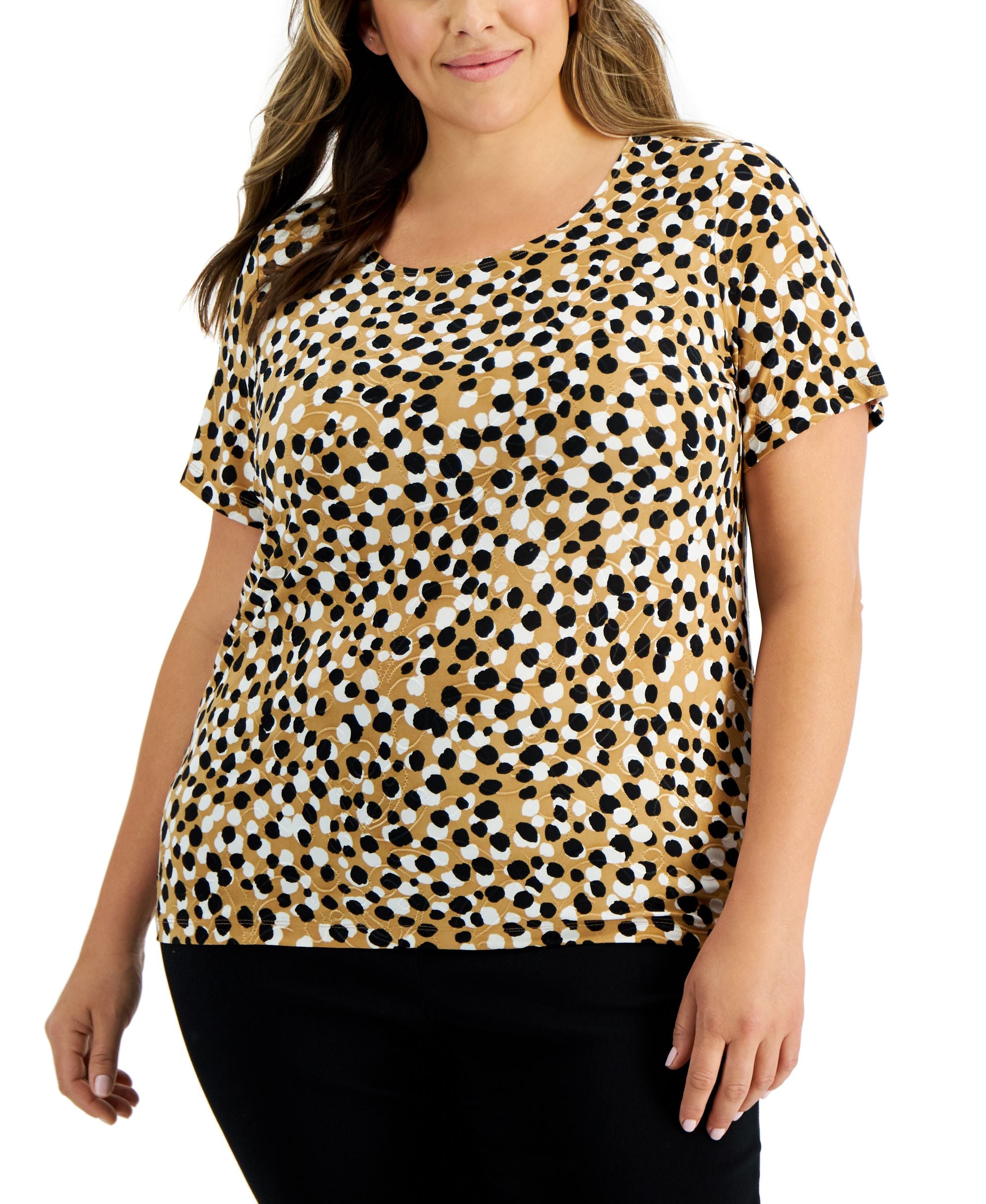 JM Collection Plus Size Jacquard Dot Print Top