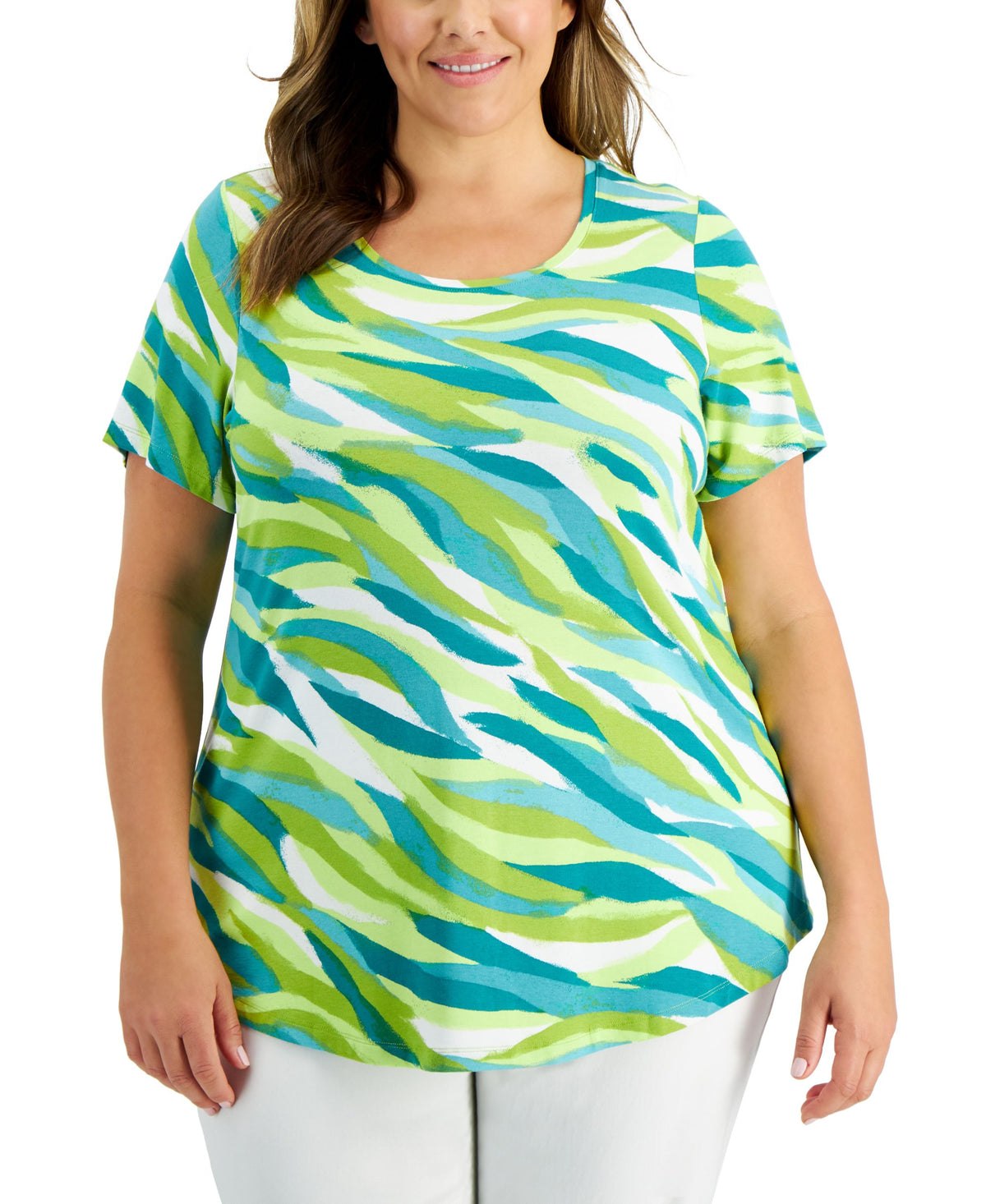 JM Collection Plus Size Lagoon Ripple Top