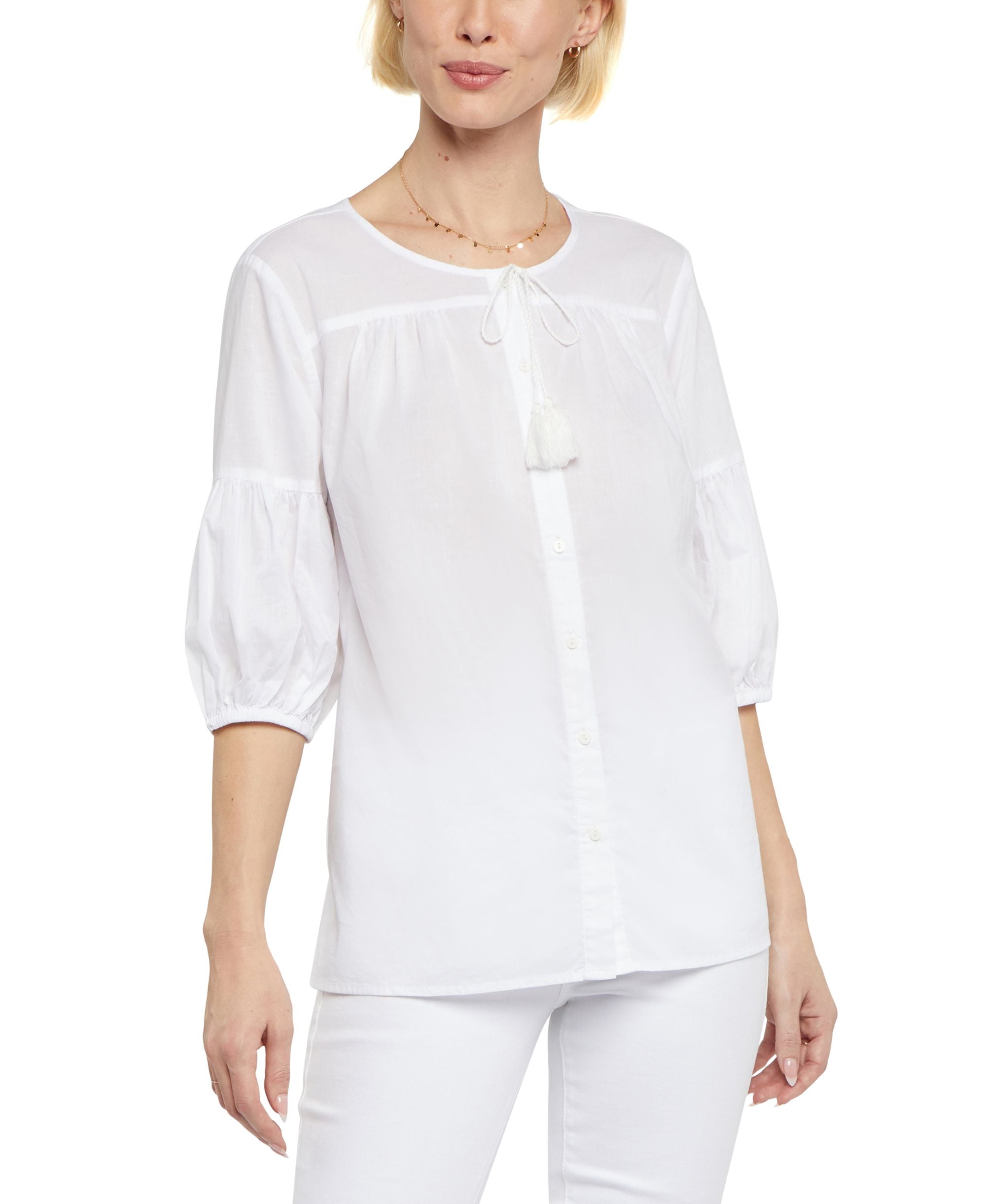 Nydj Tie Neck Cotton Blouse