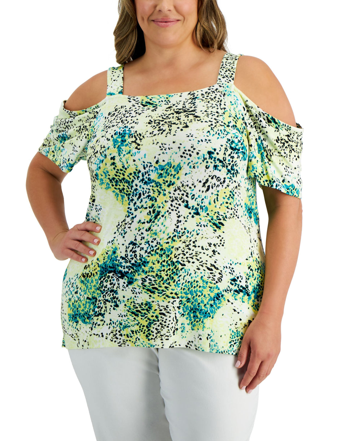 JM Collection Plus Size Cheetah On The Move Top
