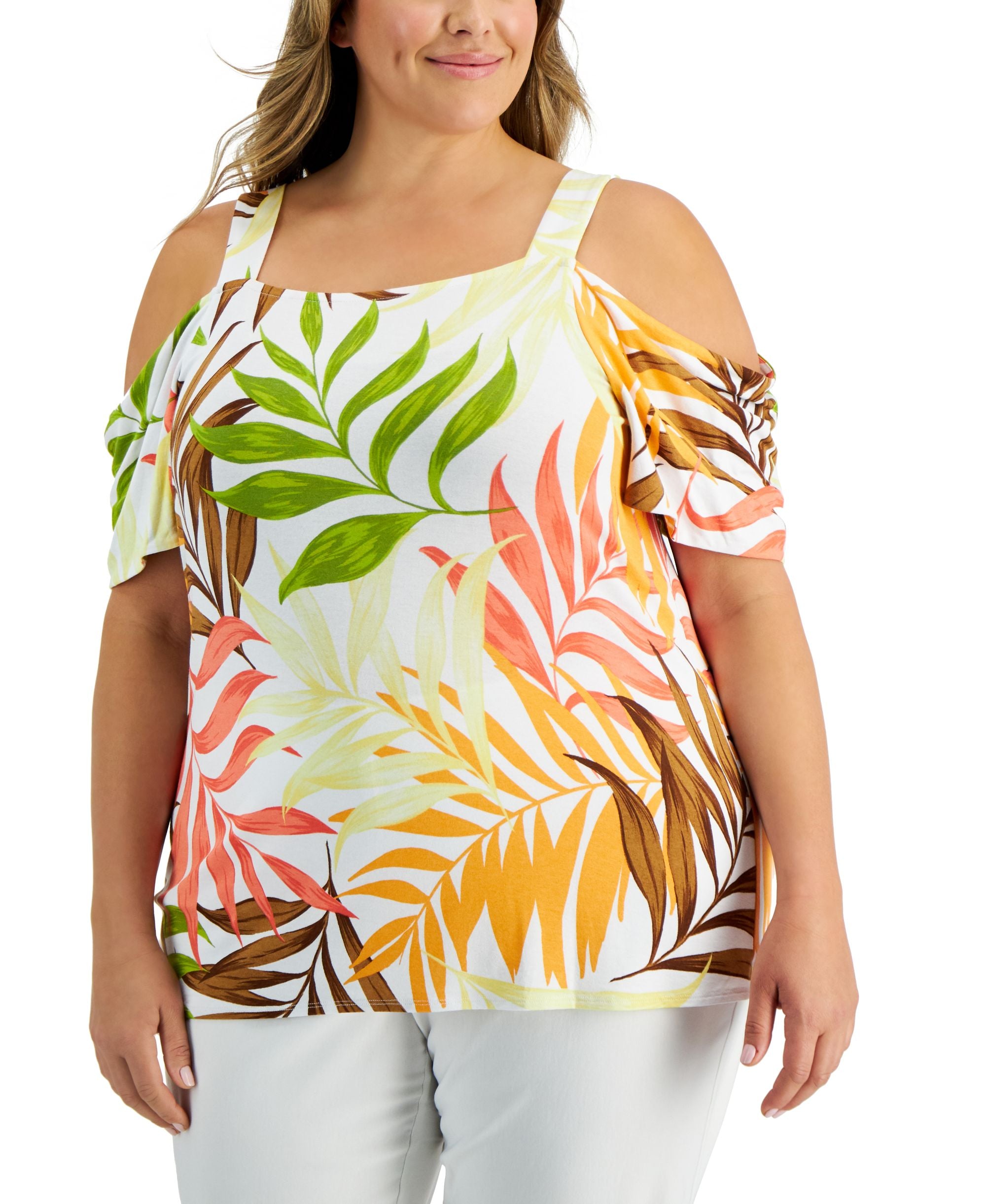 JM Collection Plus Size Fern Map Top