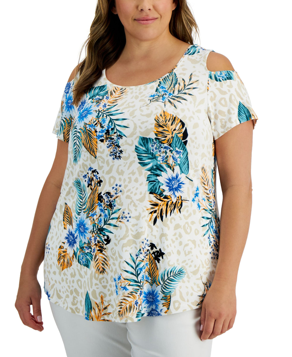 JM Collection Plus Size Tropical Wilderness Top