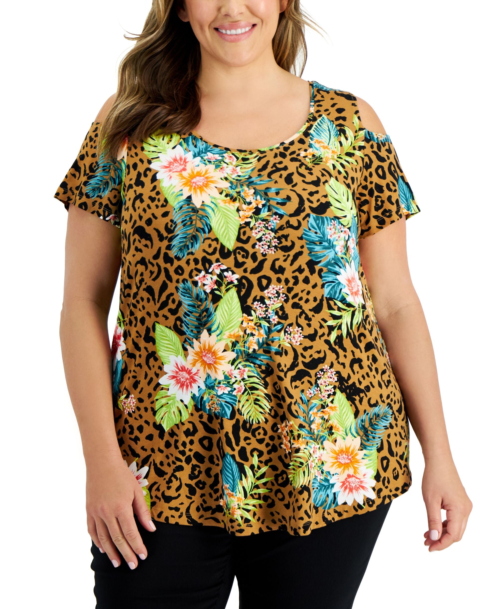 JM Collection Plus Size Tropical Wilderness Top