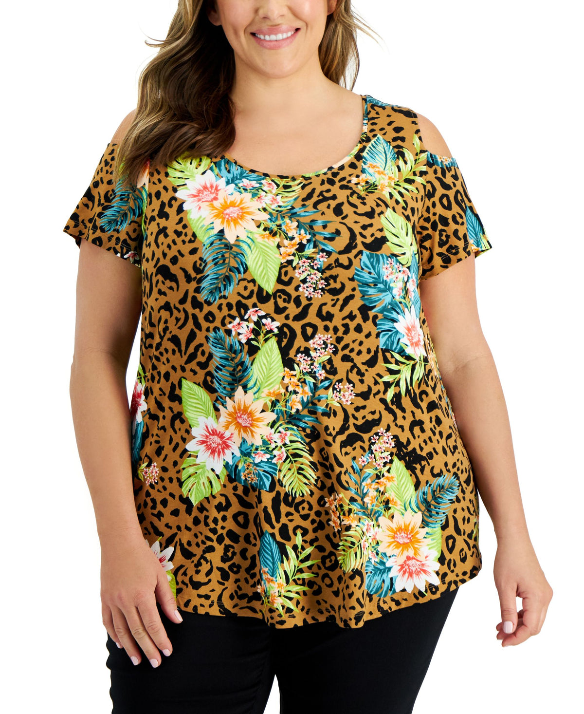 JM Collection Plus Size Tropical Wilderness Top