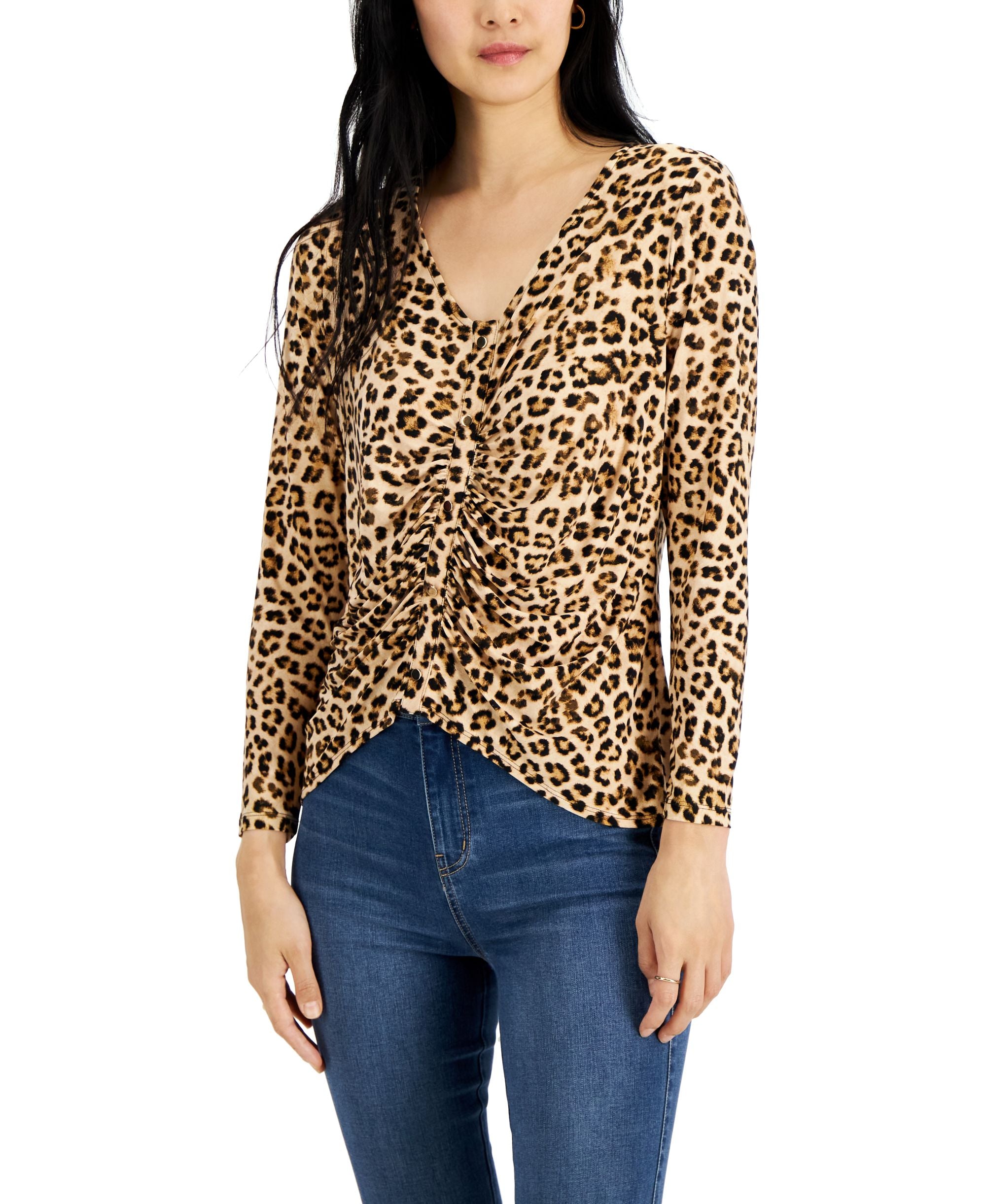 INC International Concepts Petite Print Ruched Top