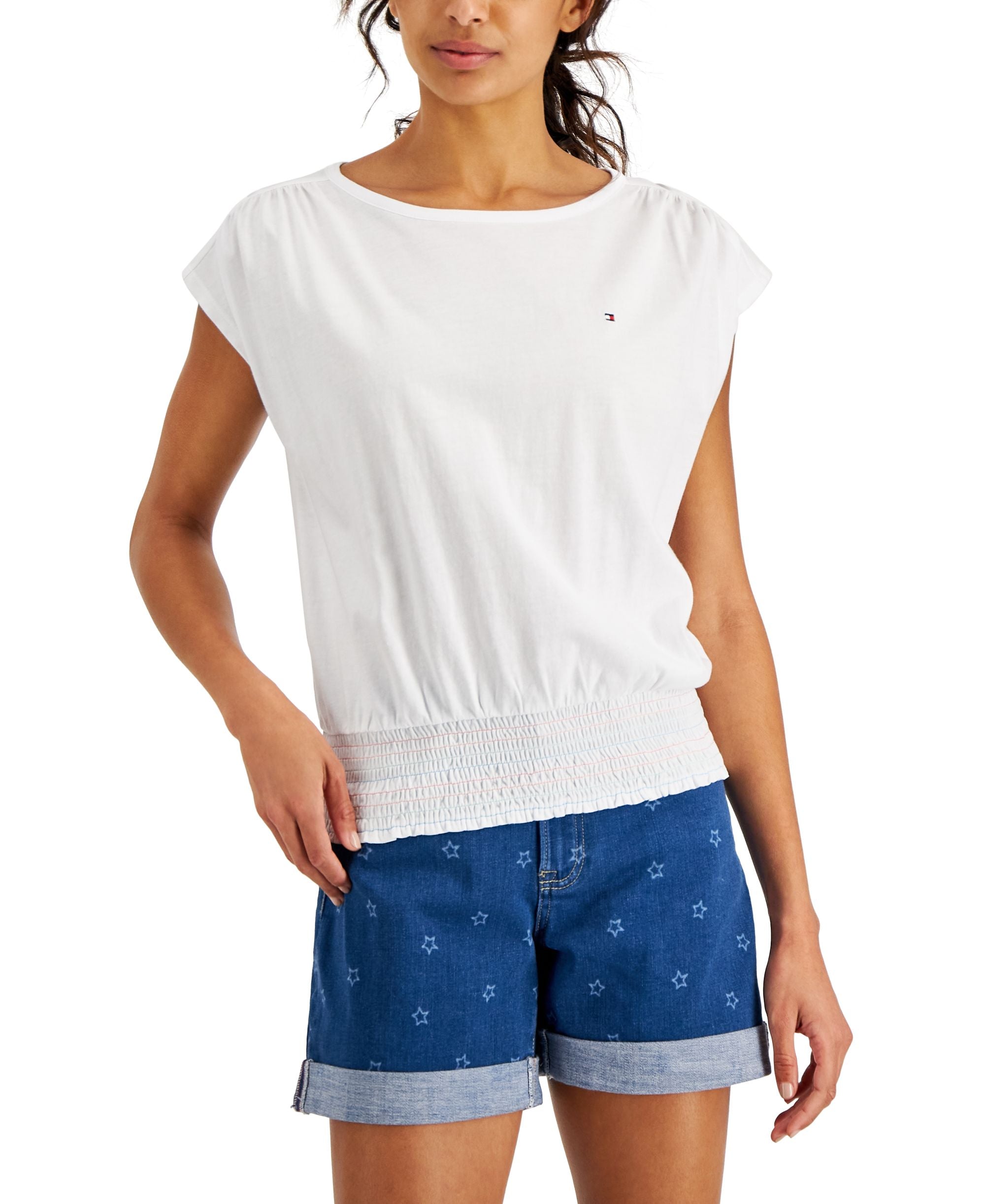 Tommy Hilfiger Womens Smocked Waist Top