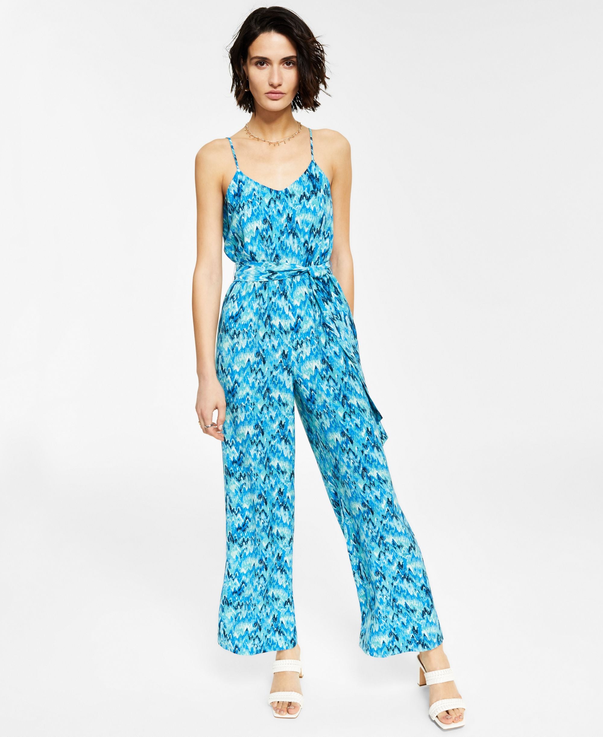 Bar III Womens Printed V Neck Jumpsuit