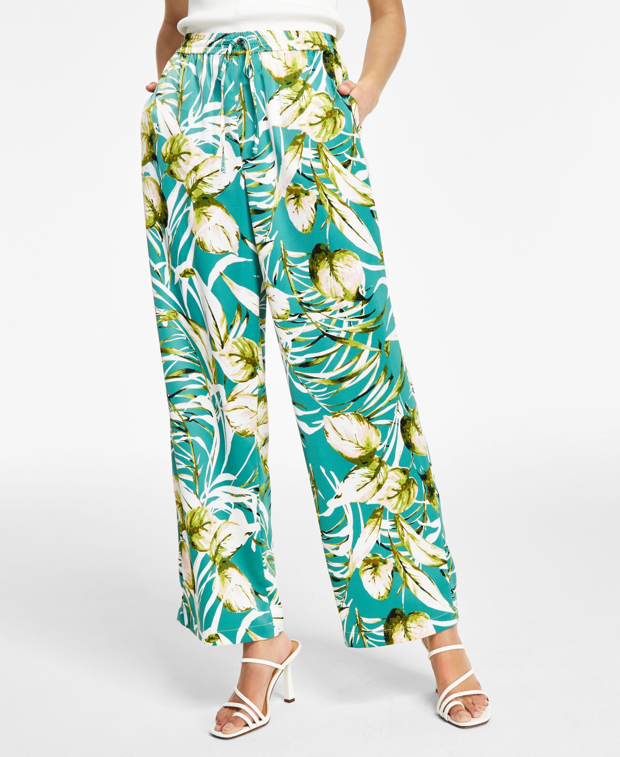 Bar III Womens Palm Print Satin Pants