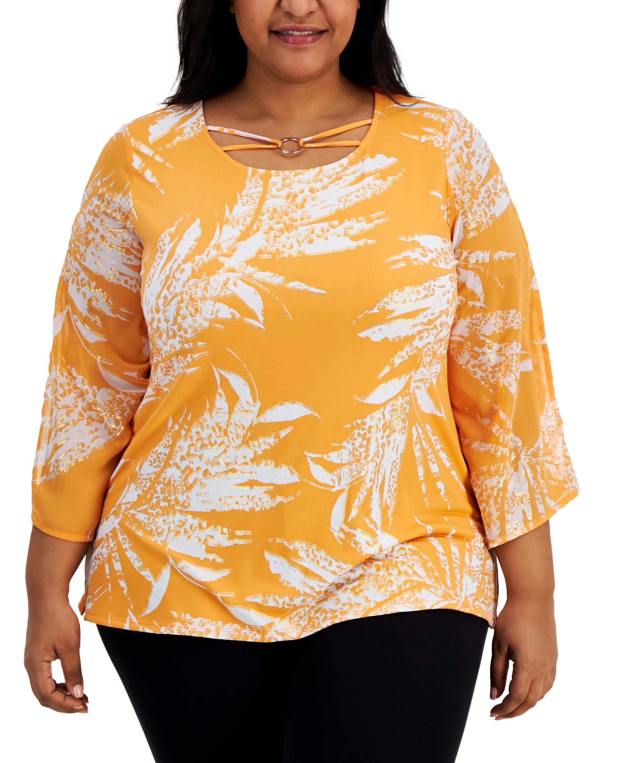JM Collection Plus Size Tropical Spots Strappy Top