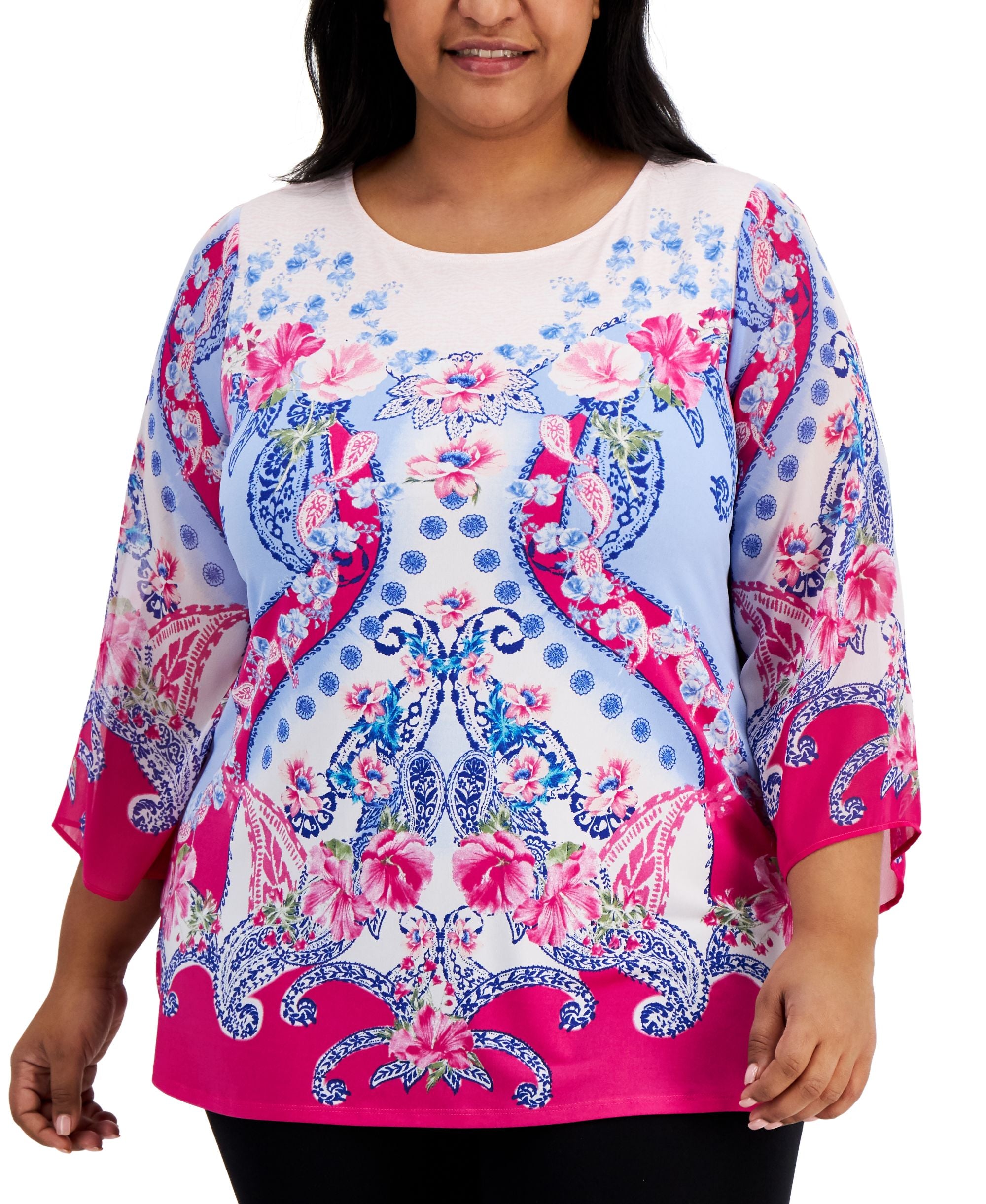 JM Collection Plus Size Scoop Neck 3/4 Sleeve Tunic